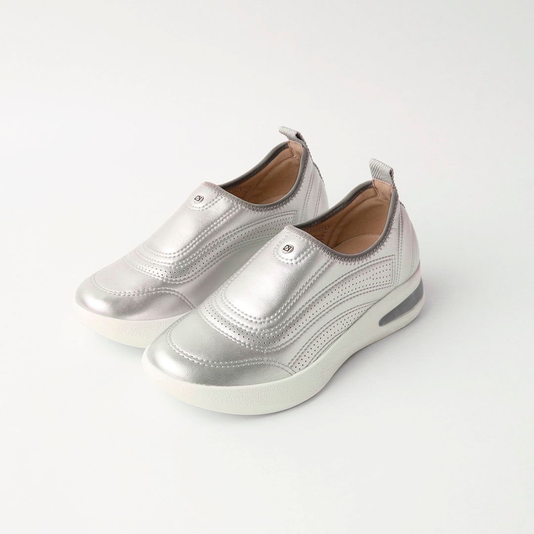 Tênis SoftStep Salto Anabela Médio Prata Prata 2