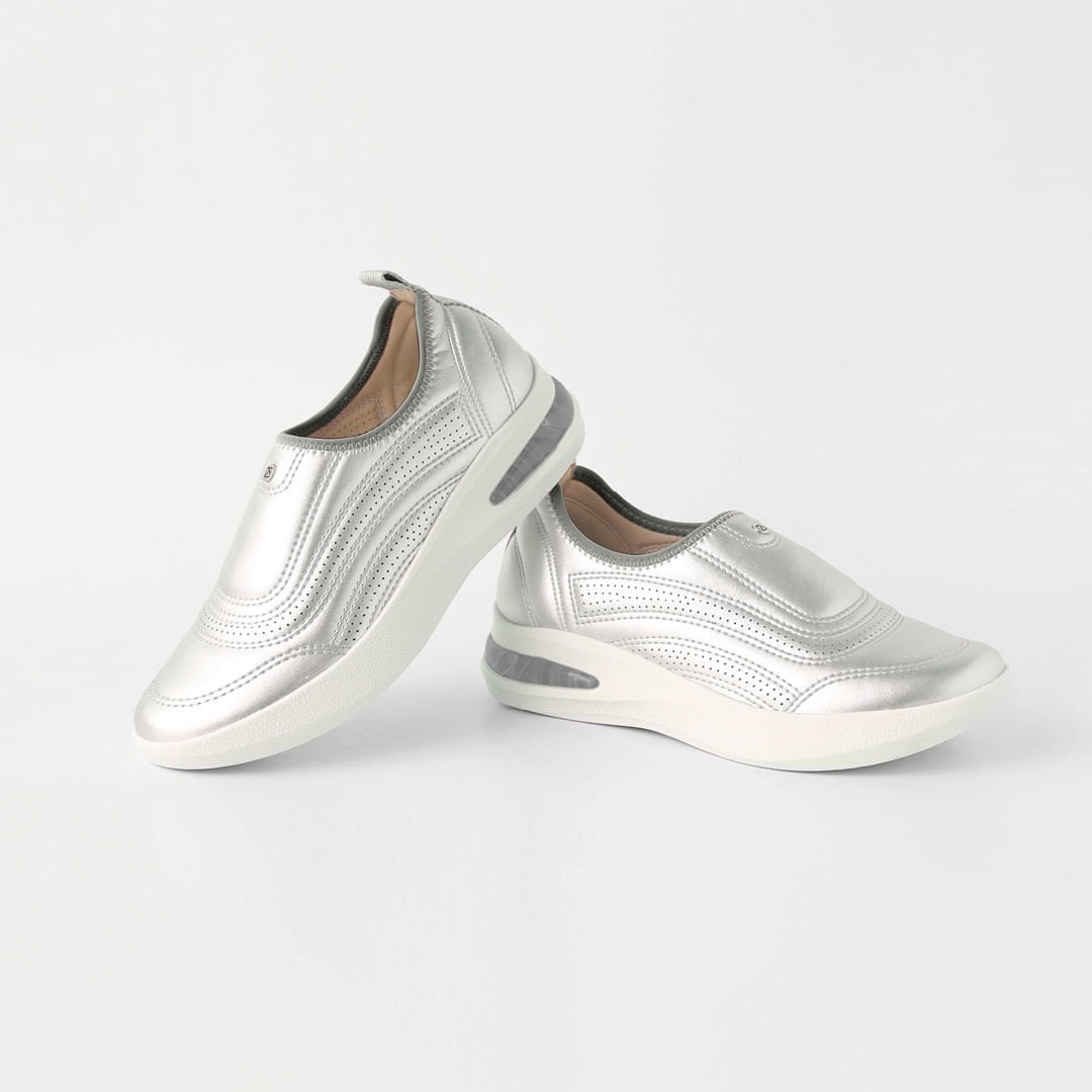 Tênis SoftStep Salto Anabela Médio Prata Prata 4