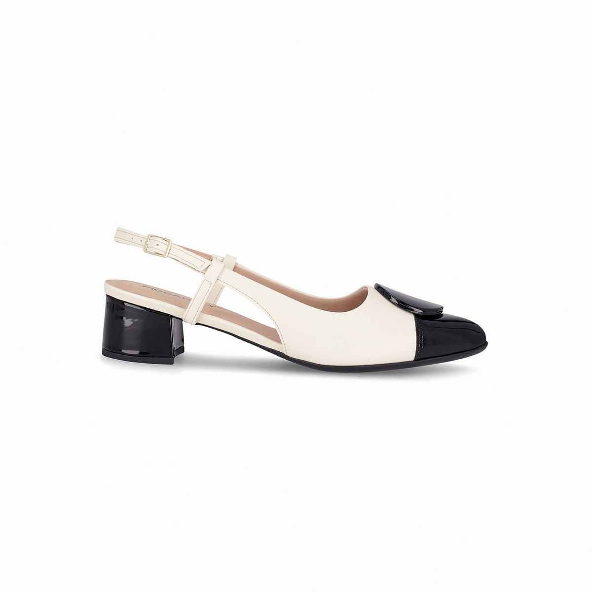 Slingback Taci Salto Médio Off White com Preto