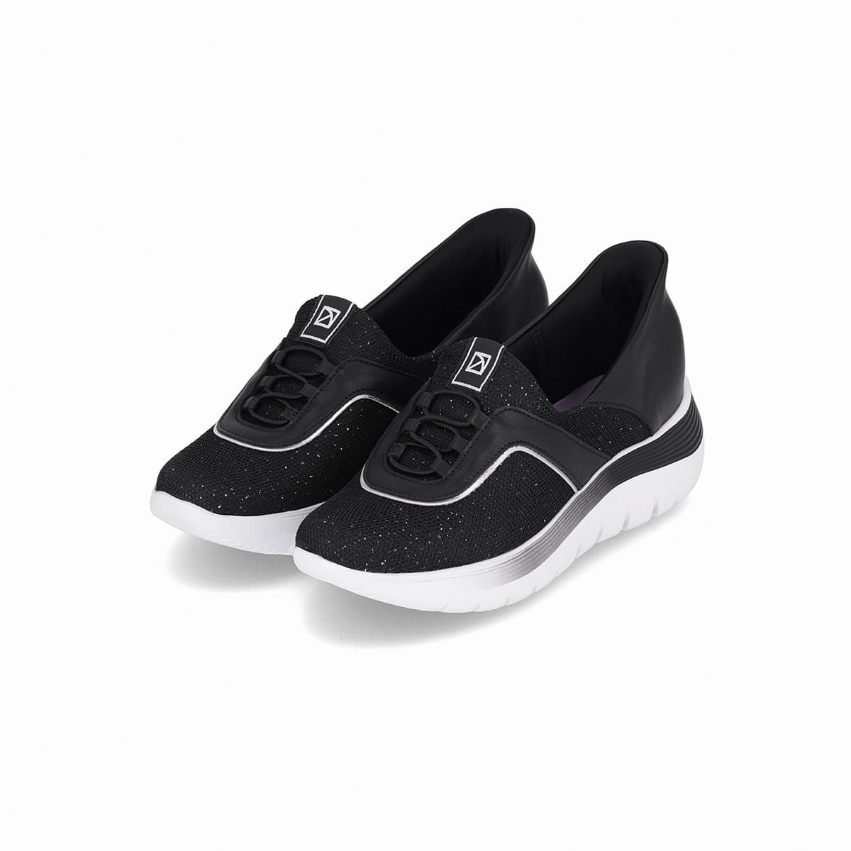 Tênis SlipFit Salto Médio Preto com Prata Preto 2