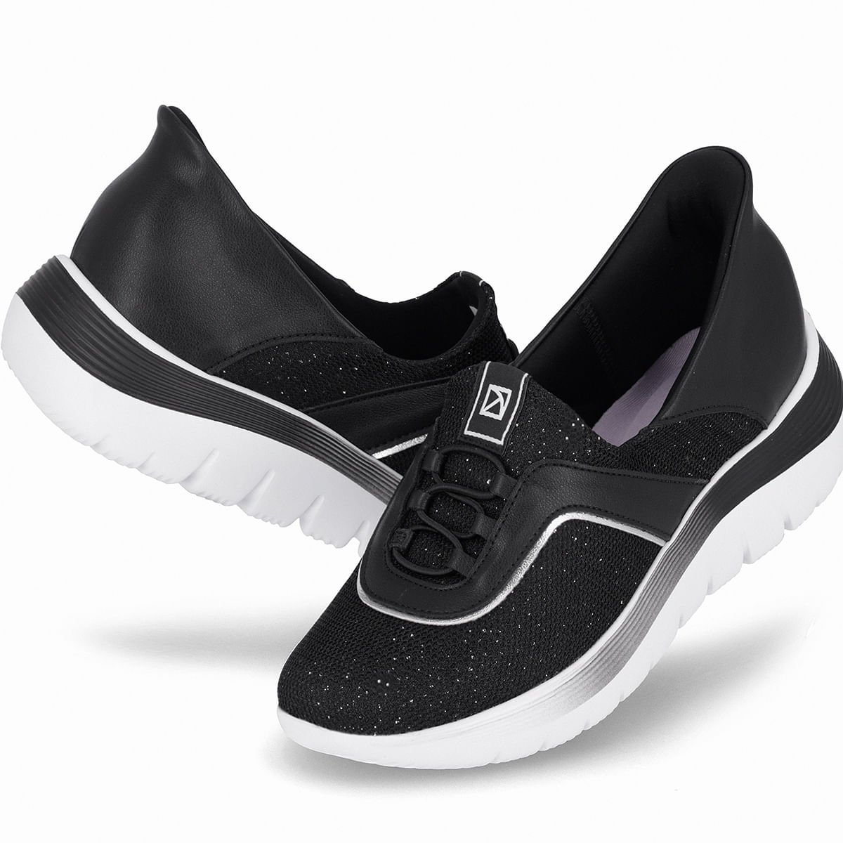 Tênis SlipFit Salto Médio Preto com Prata Preto 4