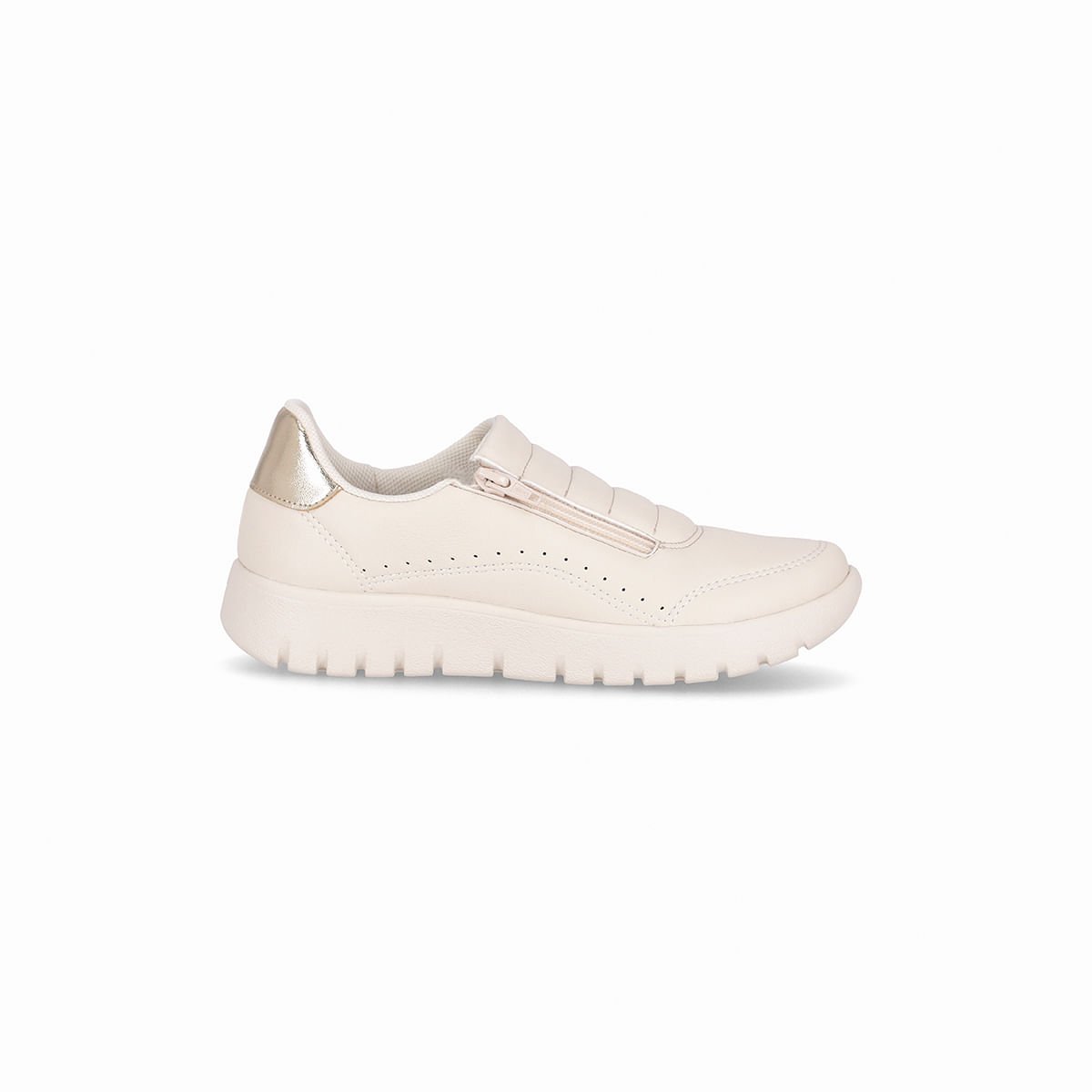 Tênis Vicky Salto Baixo Off White com Ouro Bege 1