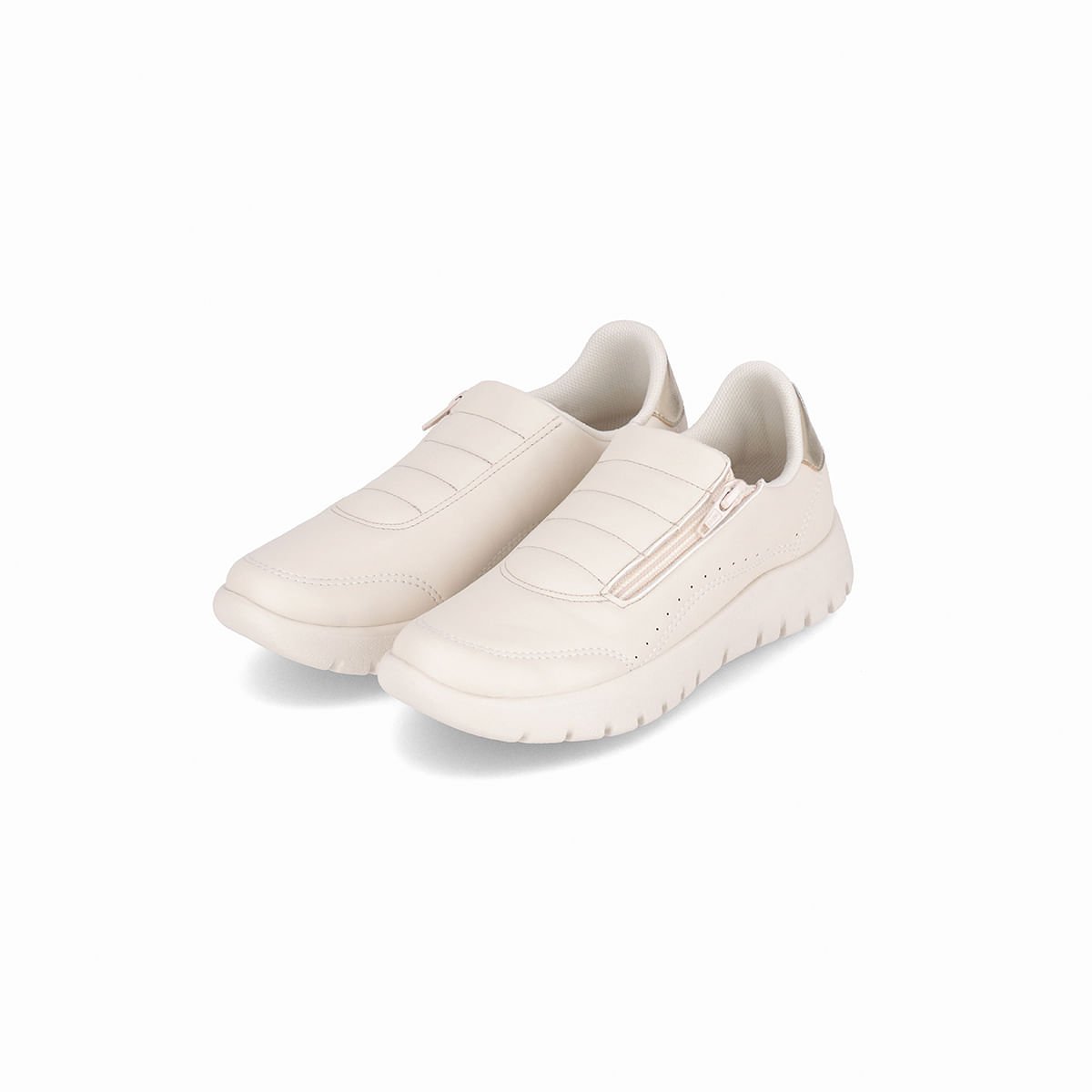 Tênis Vicky Salto Baixo Off White com Ouro Bege 2