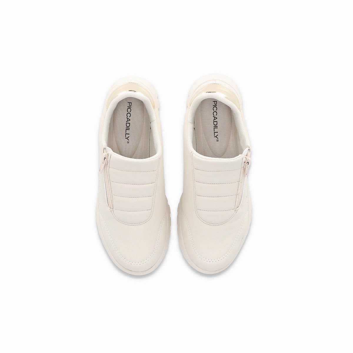 Tênis Vicky Salto Baixo Off White com Ouro Bege 3