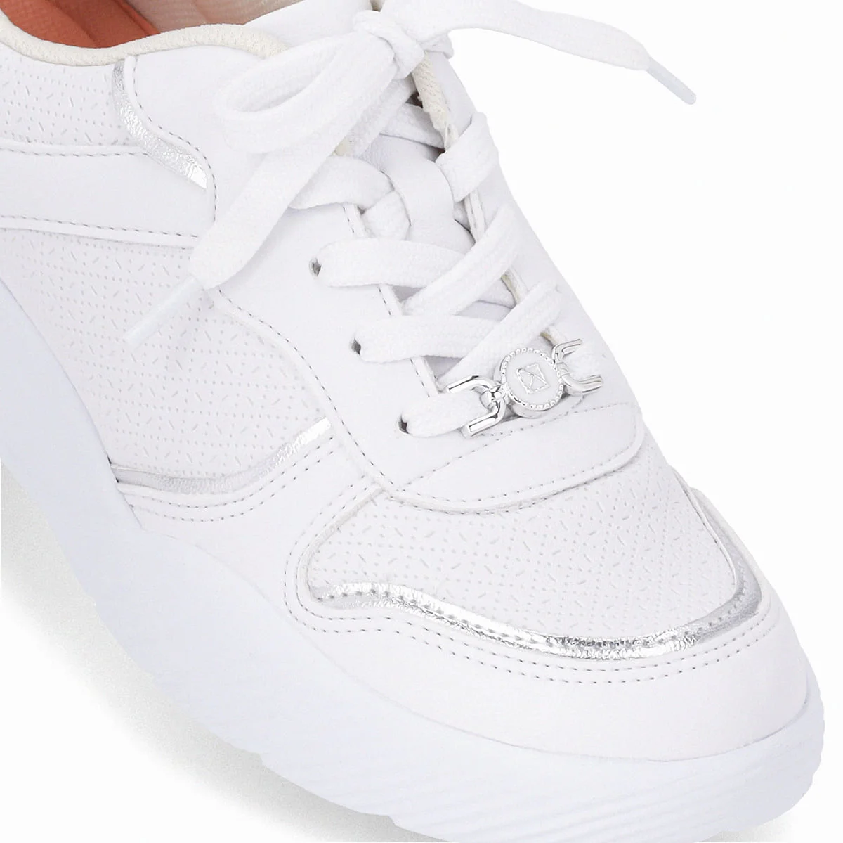 Tênis Fascite Anabela Médio Branco Neve com Prata Branco 2