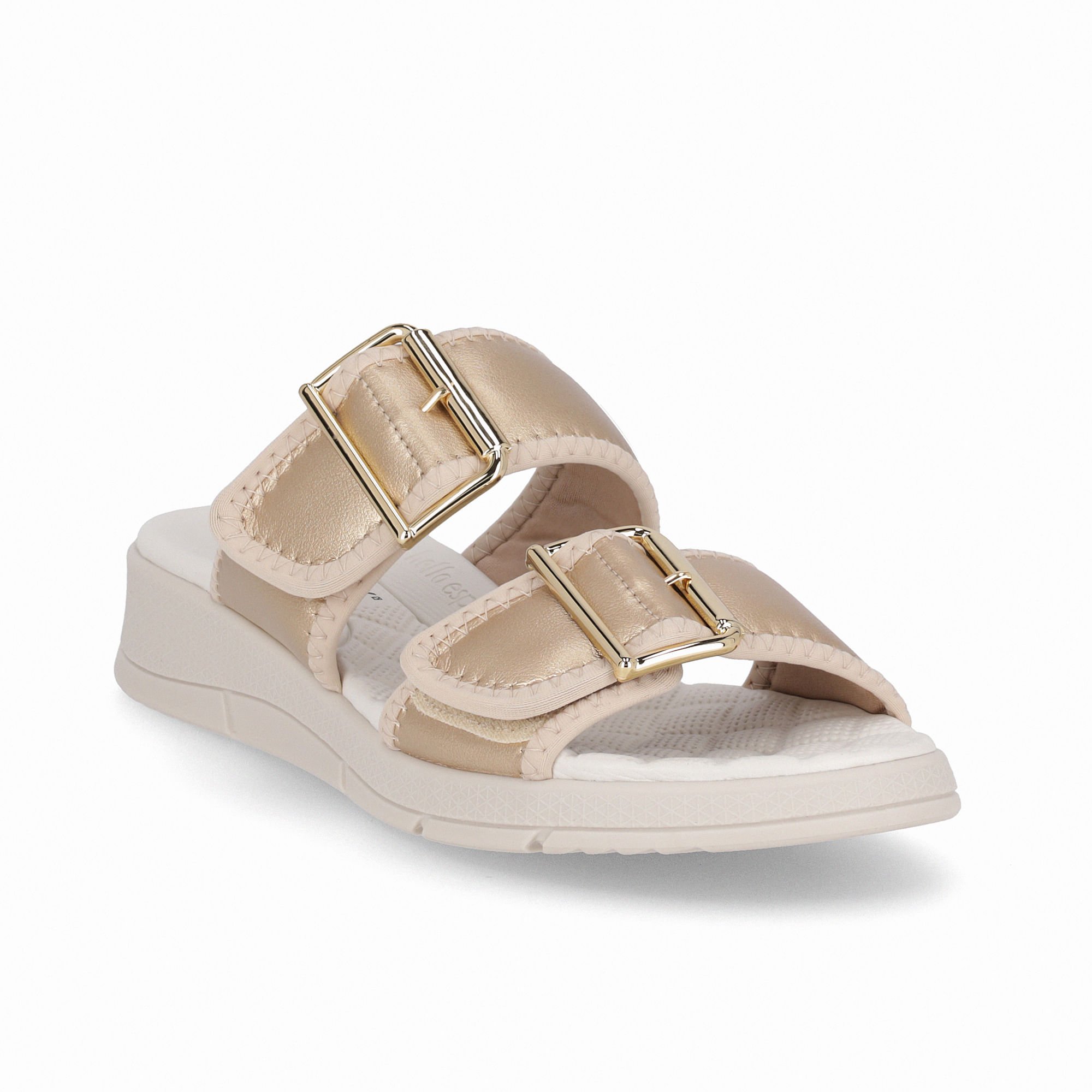 Tamanco Esporão Anabela Médio Ouro com Marfim Dourado 5