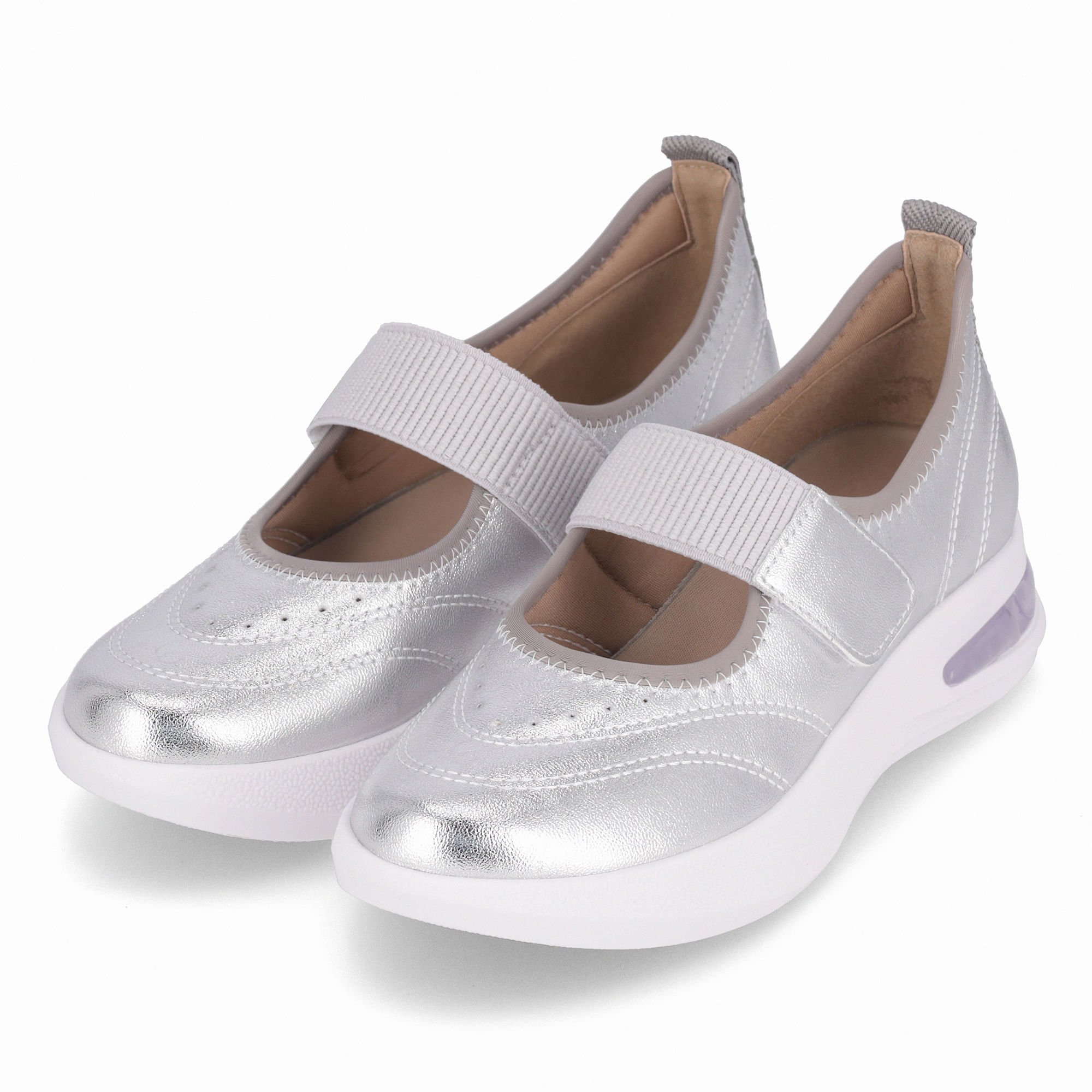 Tênis SoftStep Anabela Médio Prata com Cinza Prata 2