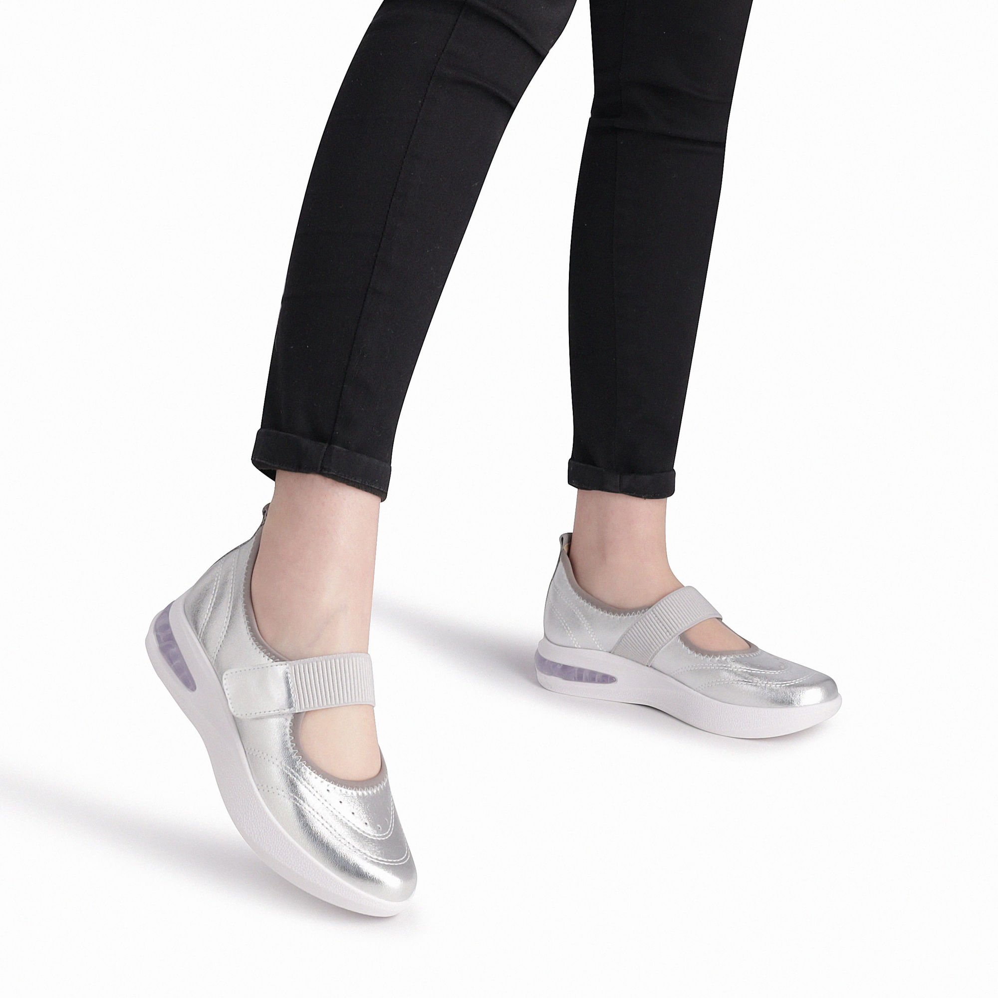 Tênis SoftStep Anabela Médio Prata com Cinza Prata 3