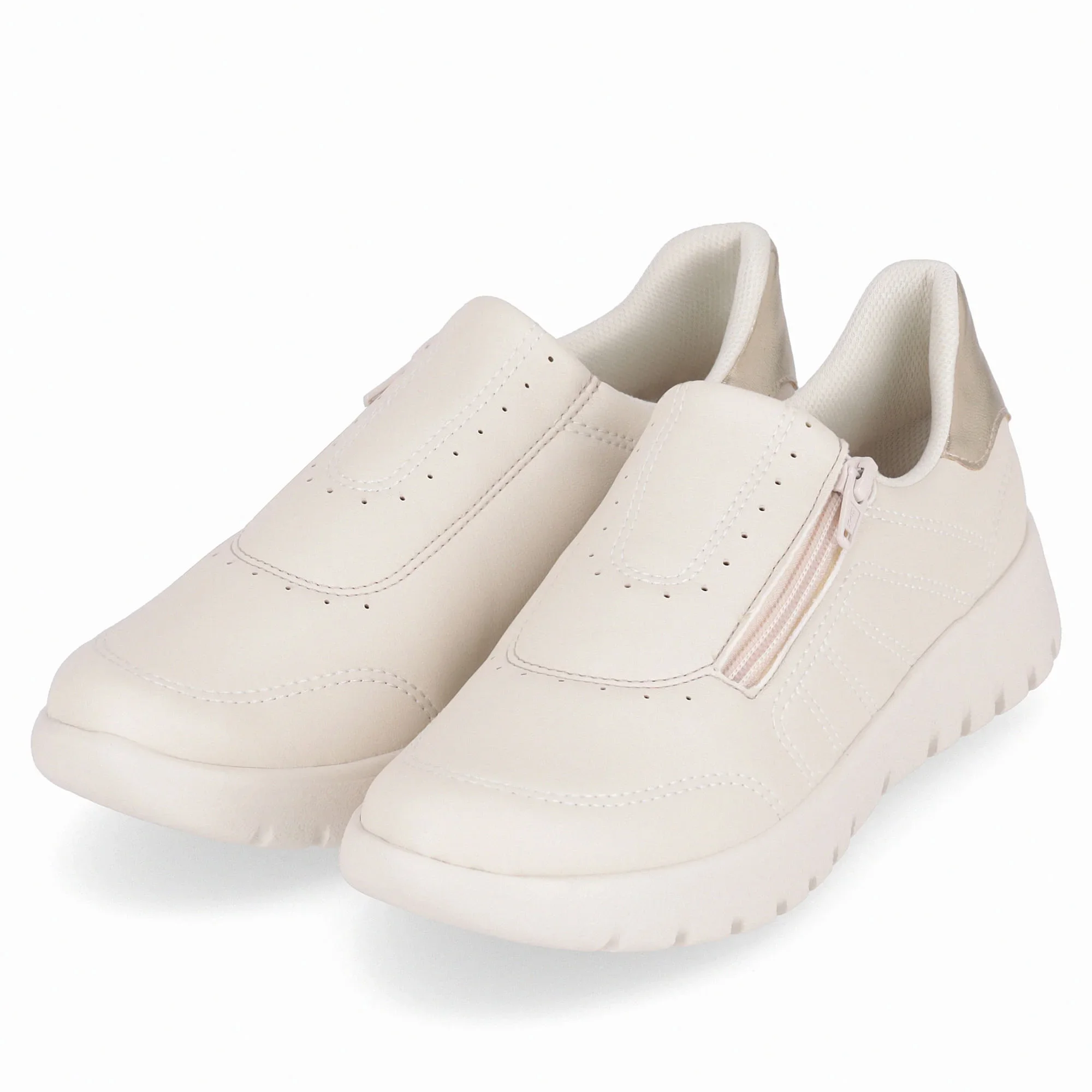 Tênis Vicky Salto Baixo Off White com Ouro Bege 2