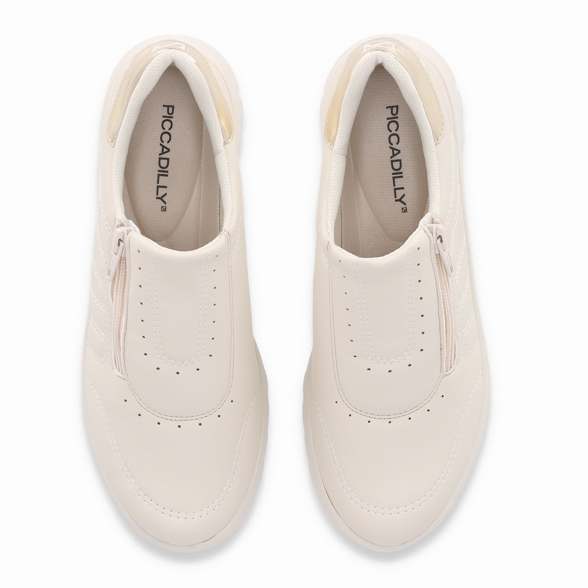 Tênis Vicky Salto Baixo Off White com Ouro Bege 5