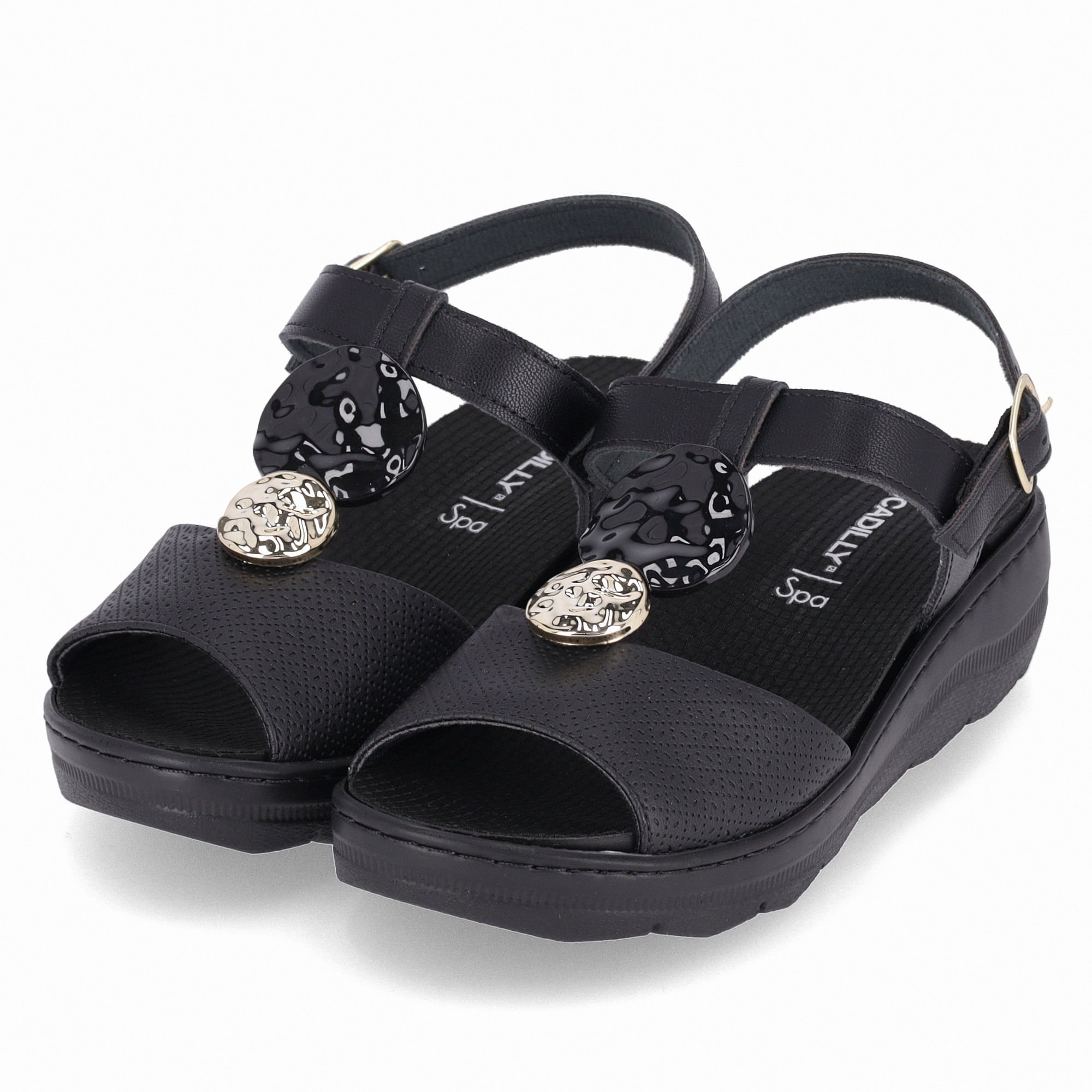 Sandália Spa Anabela Médio Preto Preto 2