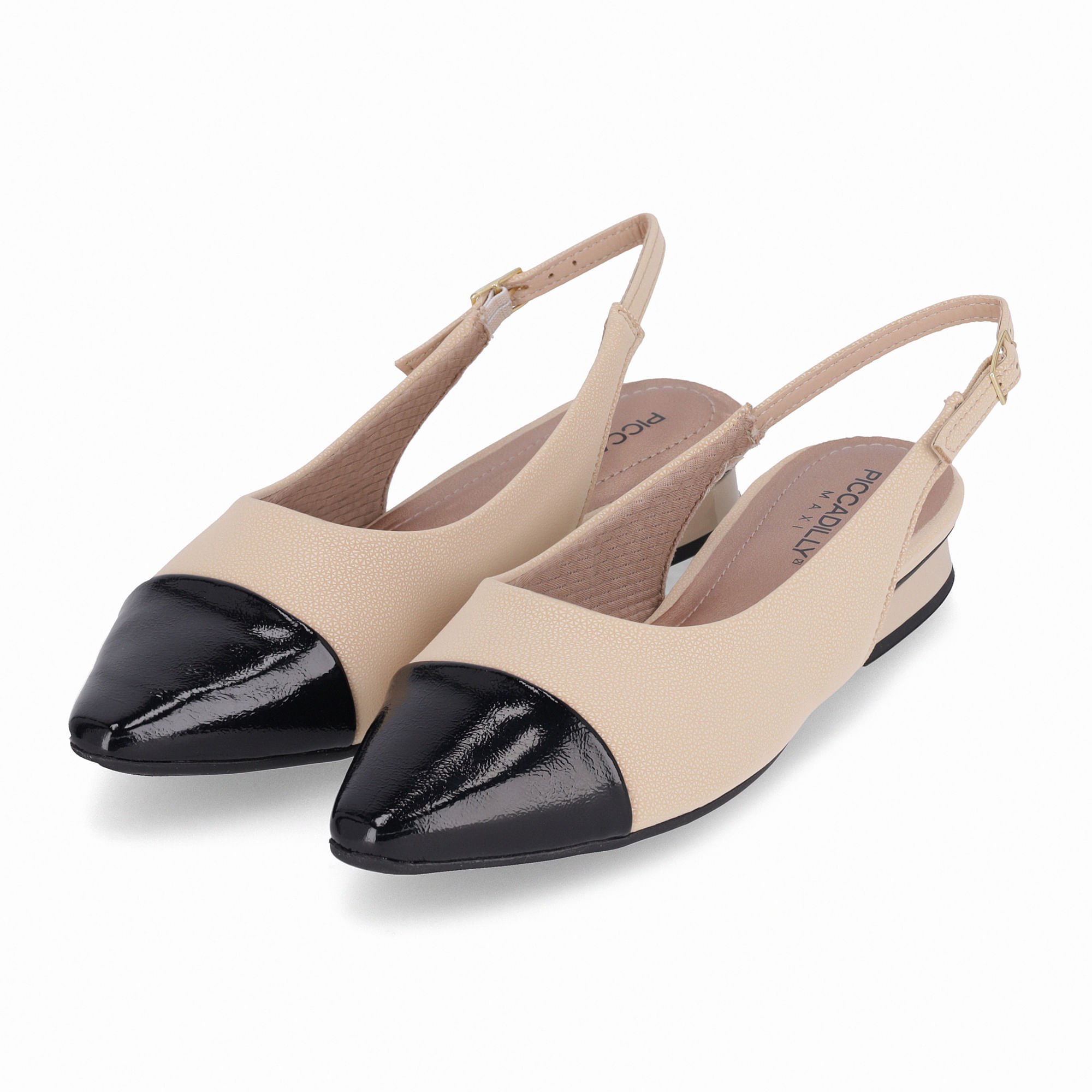 PICCADILLY MAXI - Sapato Slingback Silvia Salto Baixo Brule com Preto Off White/Preto 2