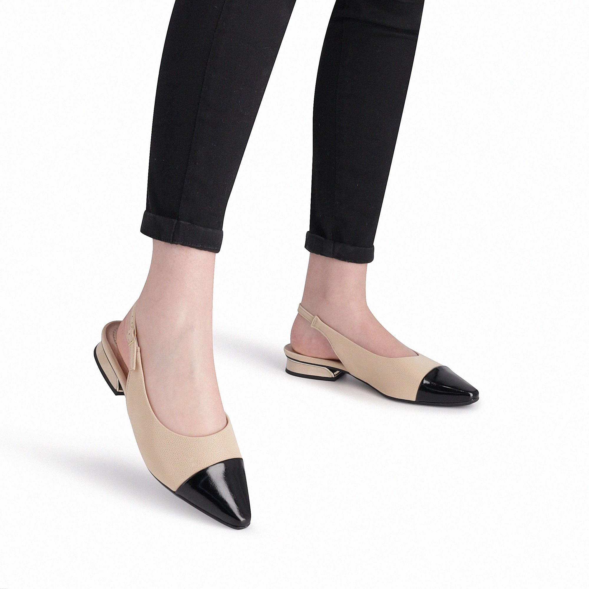 PICCADILLY MAXI - Sapato Slingback Silvia Salto Baixo Brule com Preto Off White/Preto 3