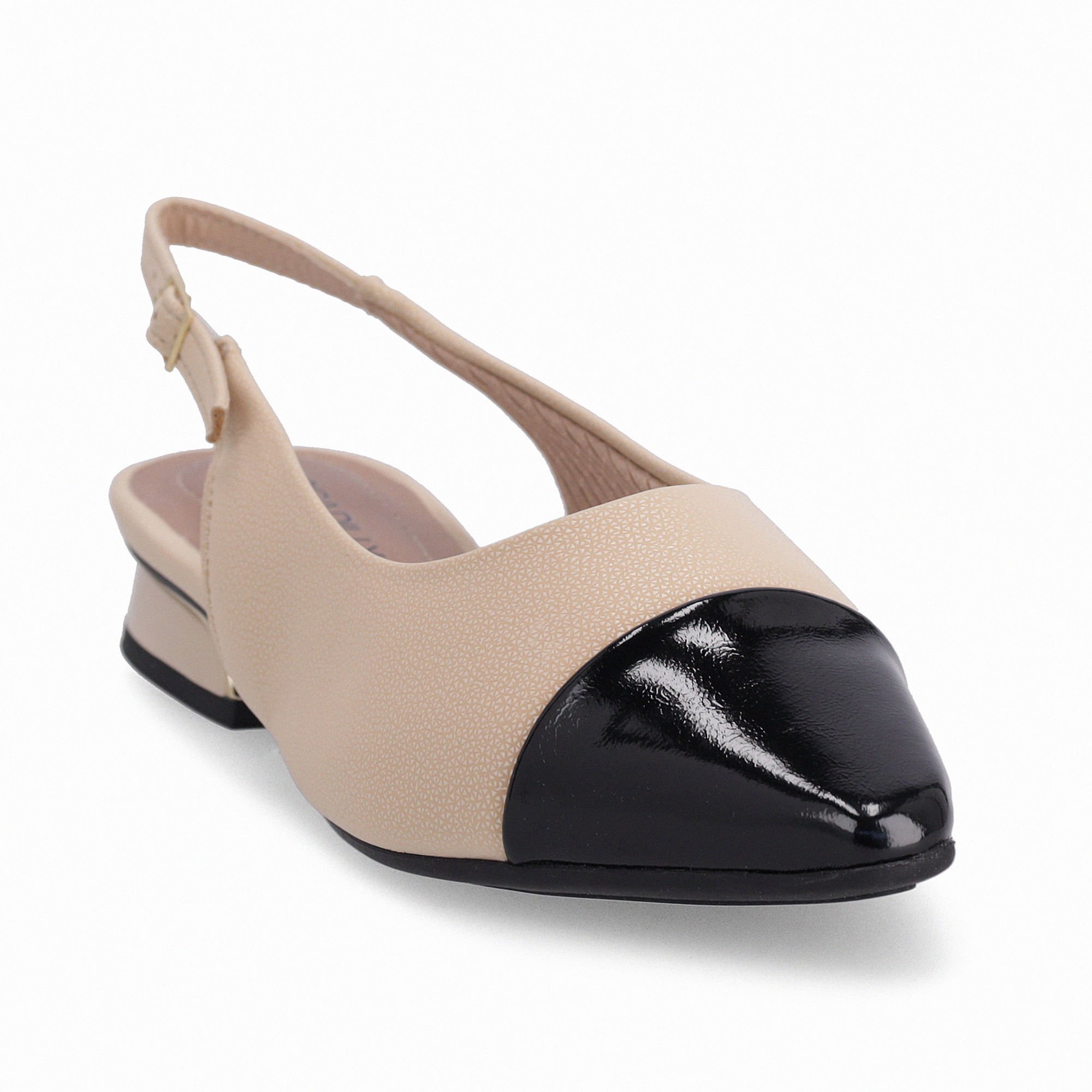 PICCADILLY MAXI - Sapato Slingback Silvia Salto Baixo Brule com Preto Off White/Preto 4