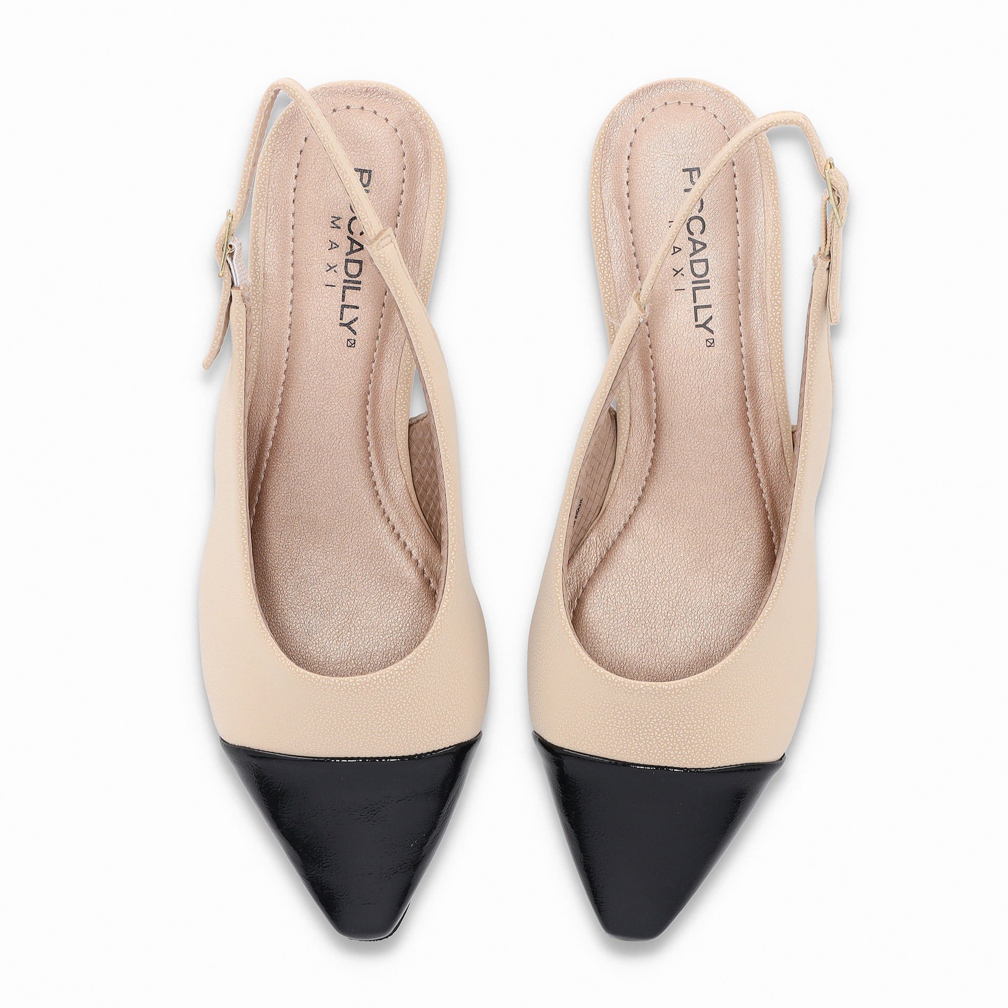 PICCADILLY MAXI - Sapato Slingback Silvia Salto Baixo Brule com Preto Off White/Preto 5