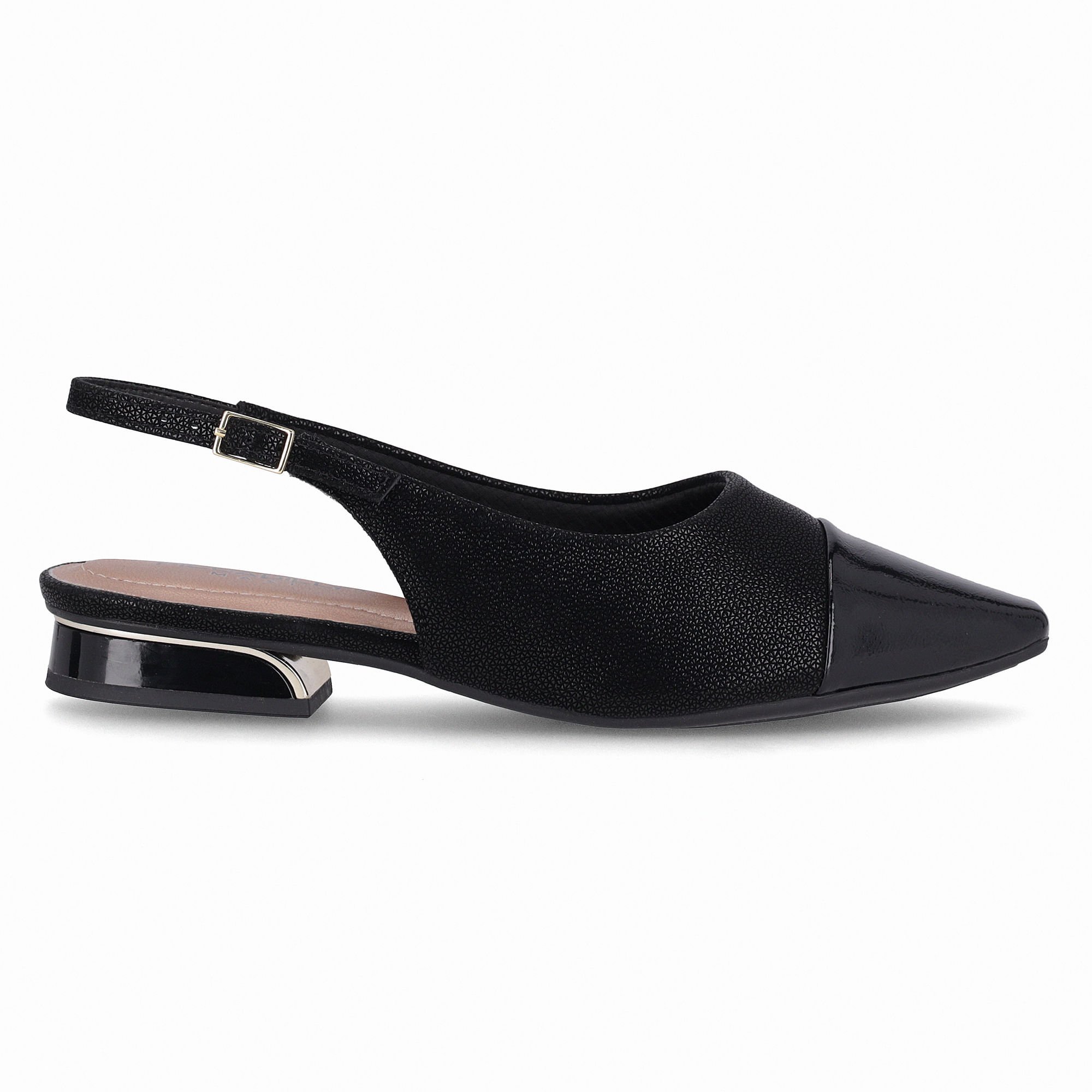 PICCADILLY MAXI - Sapato Slingback Silvia Salto Baixo Preto
