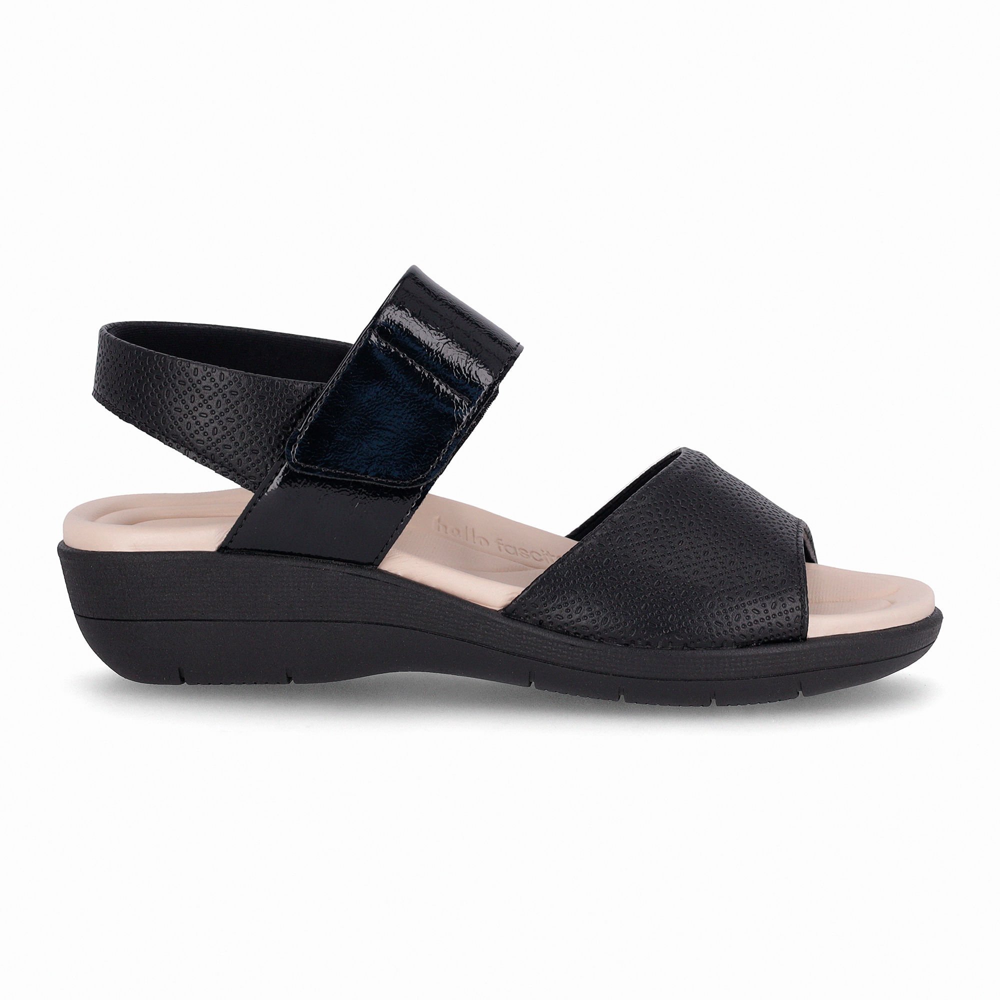 Sandália Fascite Anabela Médio Preto