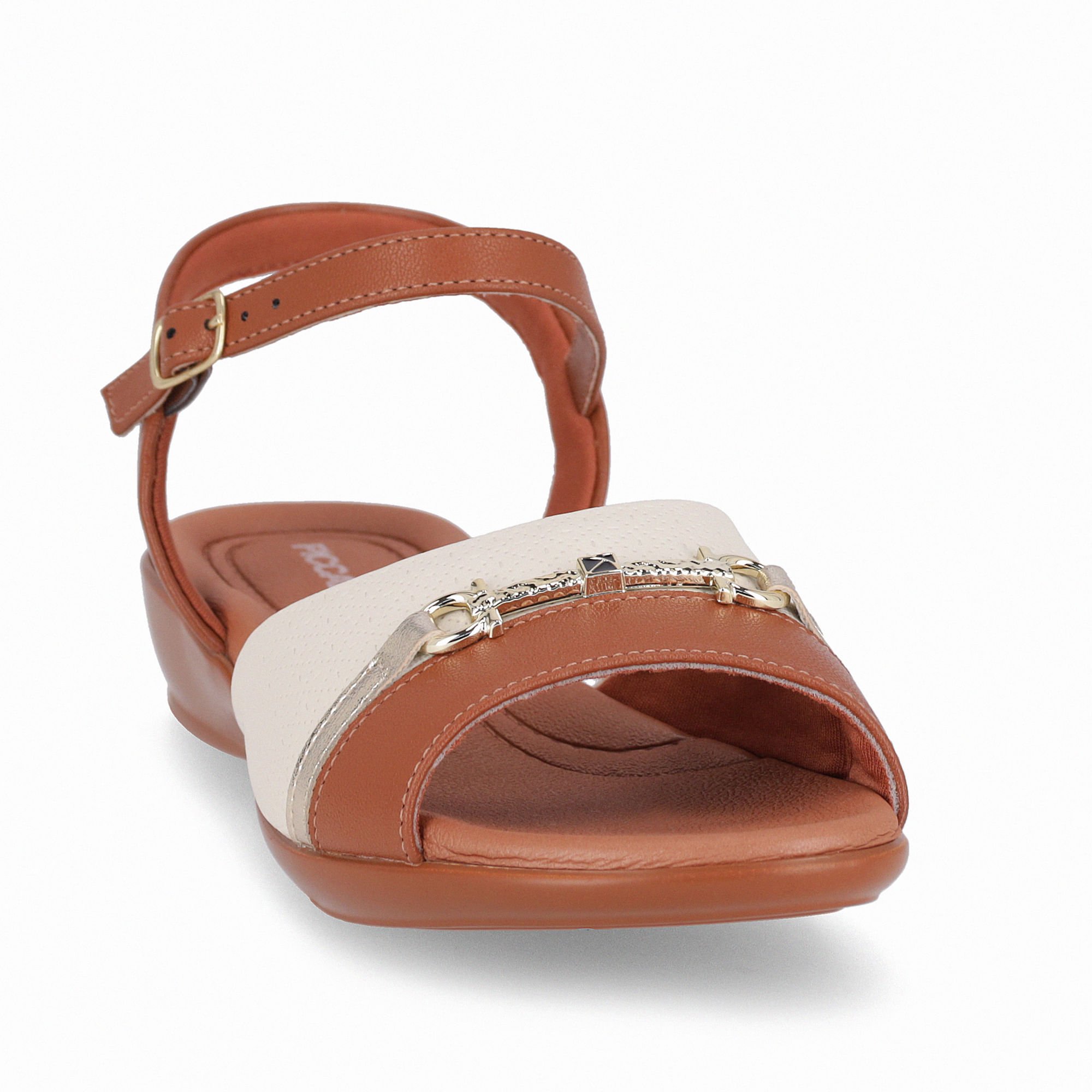 Sandália Camila Rasteira Ocre com Off White Marrom 3