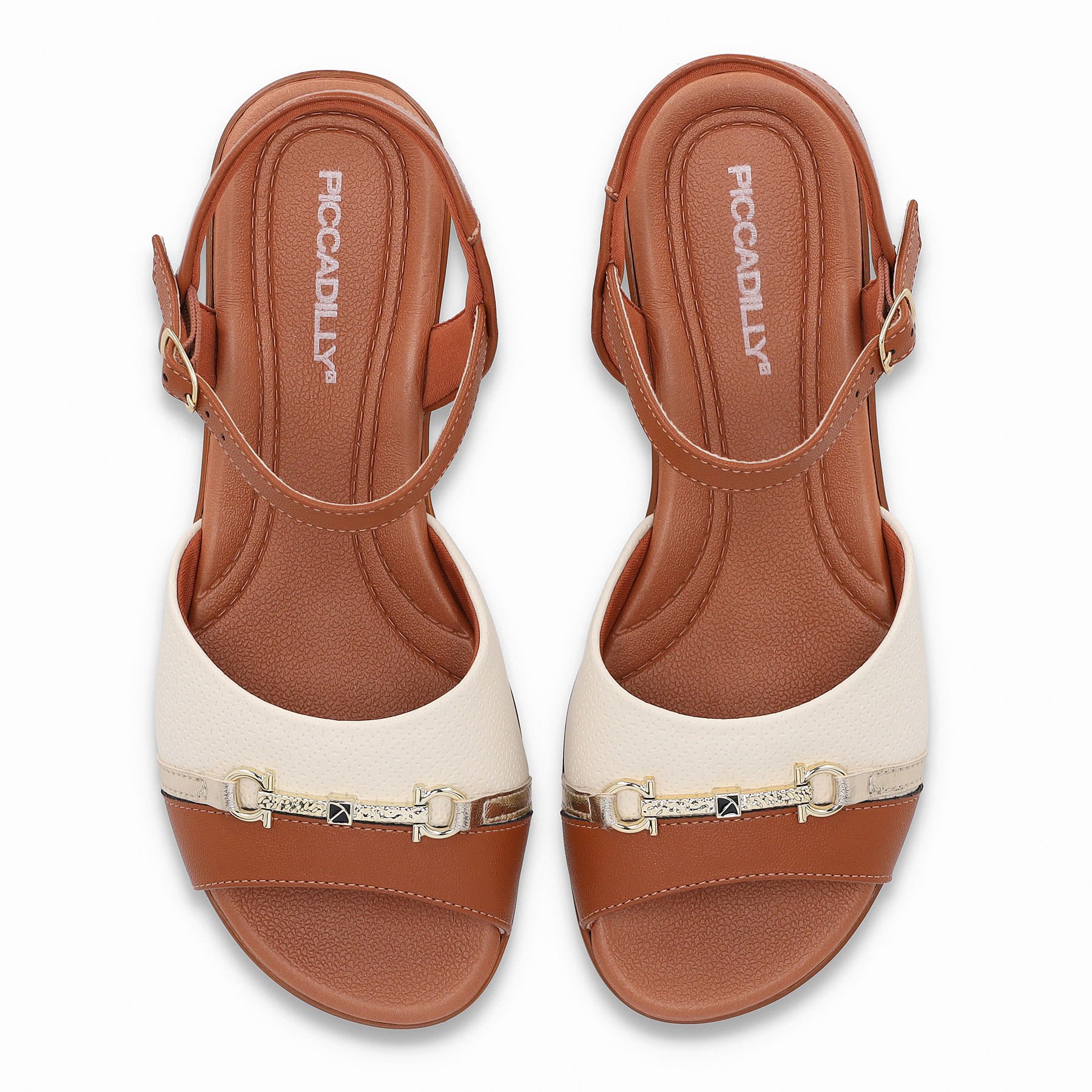 Sandália Camila Rasteira Ocre com Off White Marrom 5