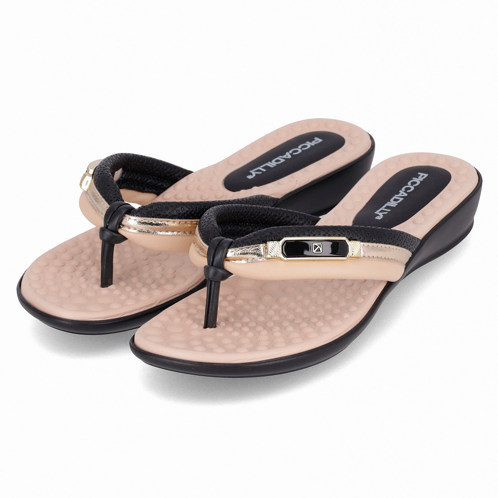 Chinelo Camila Rasteira Preto com Brule Bege/Preto 2