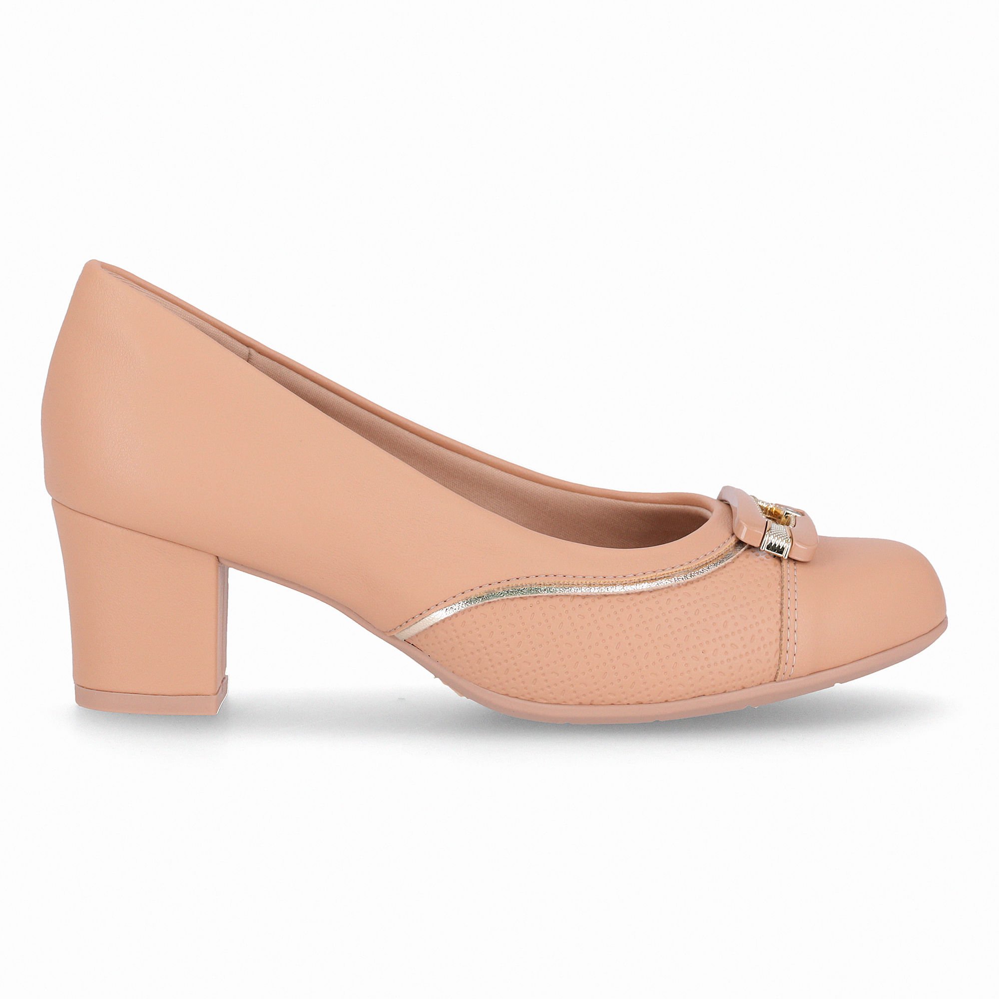 Scarpin Laura Salto Médio Nude Claro com Ouro