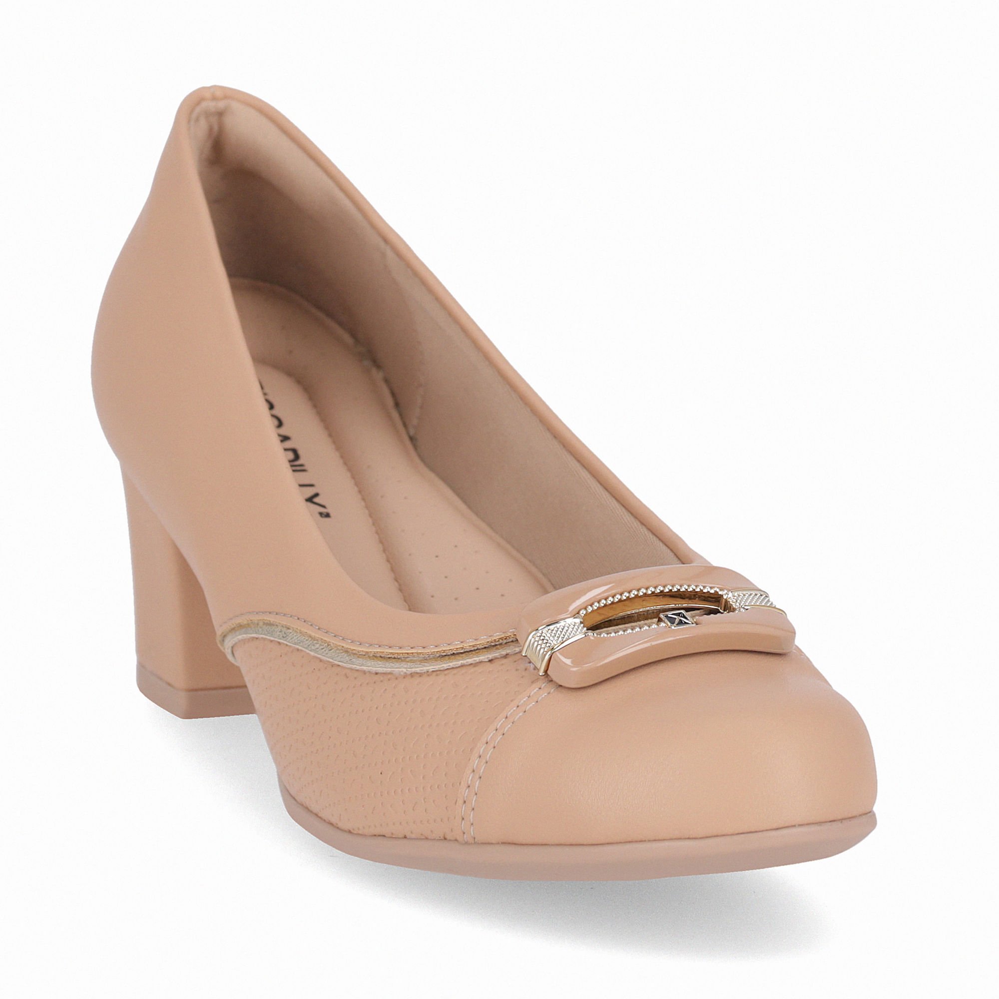 Scarpin Laura Salto Médio Nude Claro com Ouro Bege 3