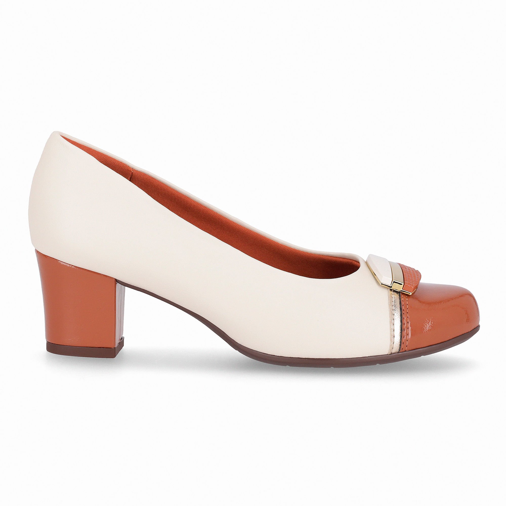 Scarpin Laura Salto Médio Off White com Ocre