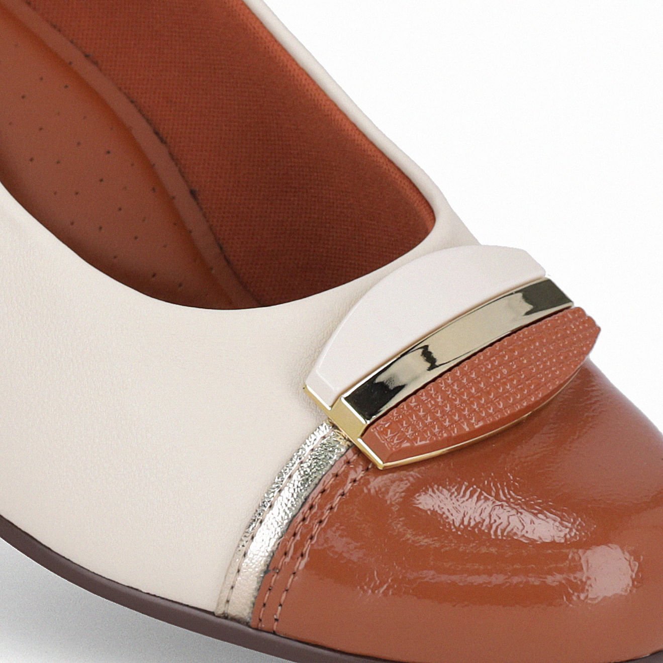 Scarpin Laura Salto Médio Off White com Ocre Branco 4