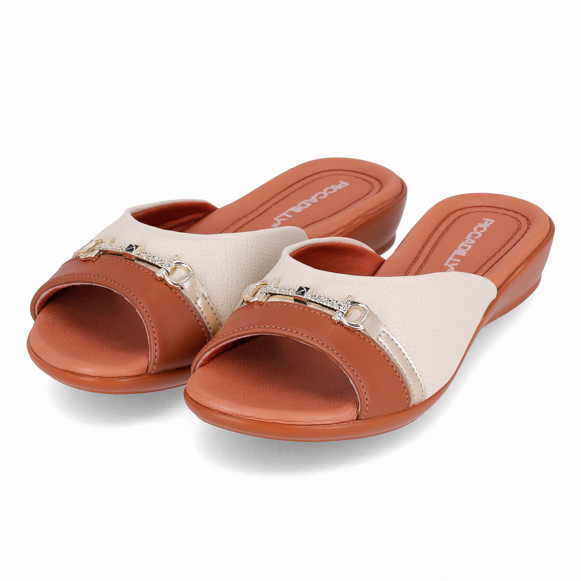 Tamanco Camila Rasteira Off White com Ocre Branco 2