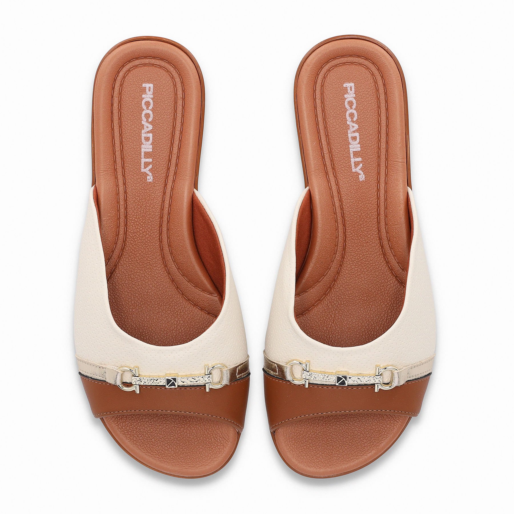 Tamanco Camila Rasteira Off White com Ocre Branco 5