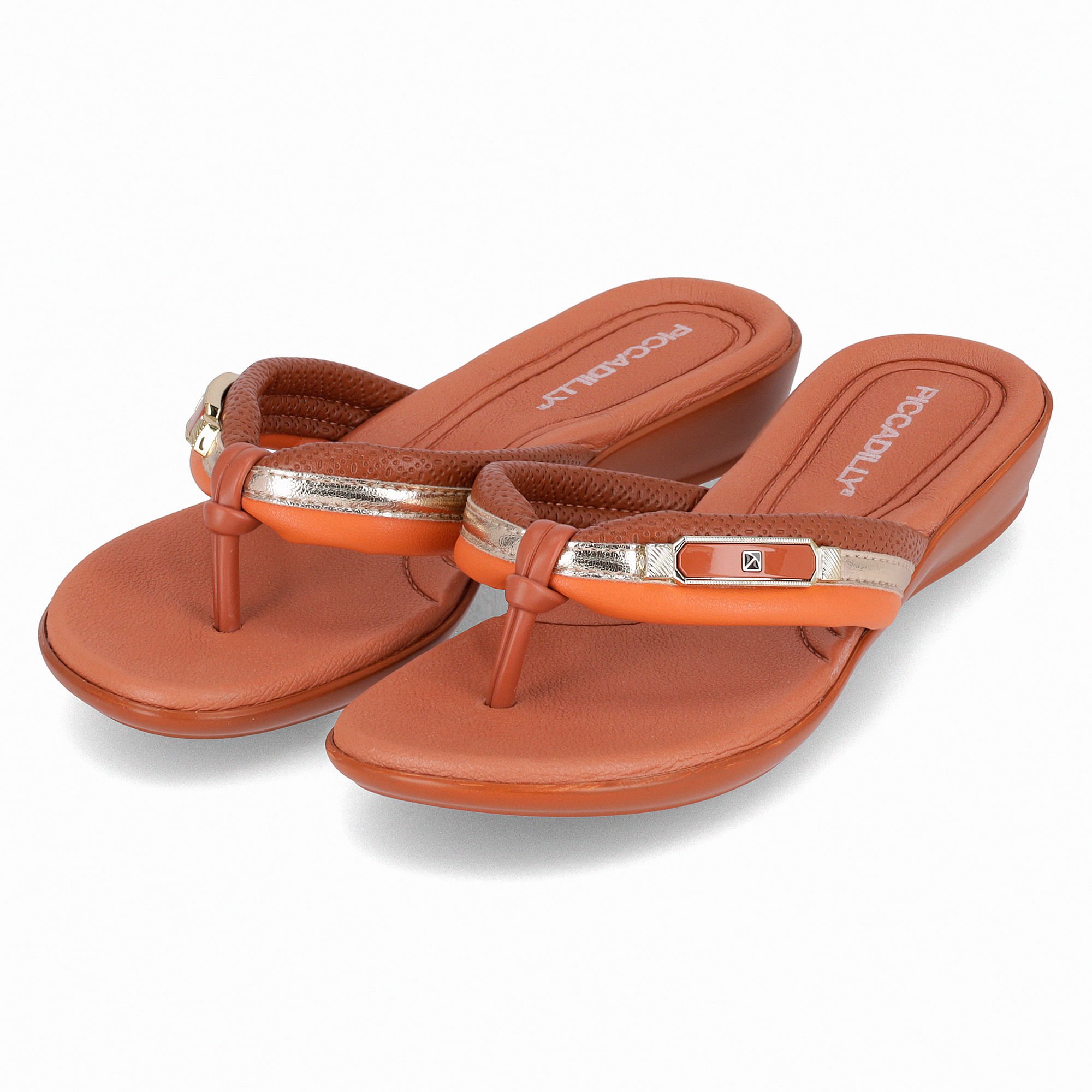 Chinelo Camila Rasteira Ocre com Laranja Marrom 2