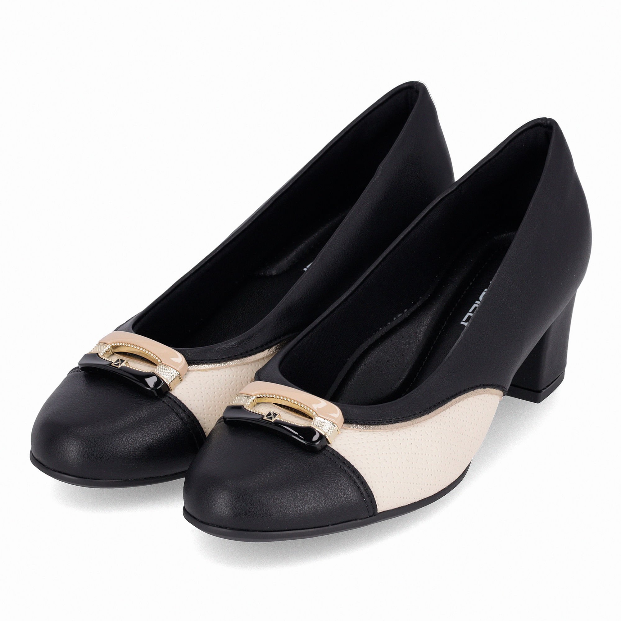 Scarpin Laura Salto Médio Preto com Off White Preto/Branco 2