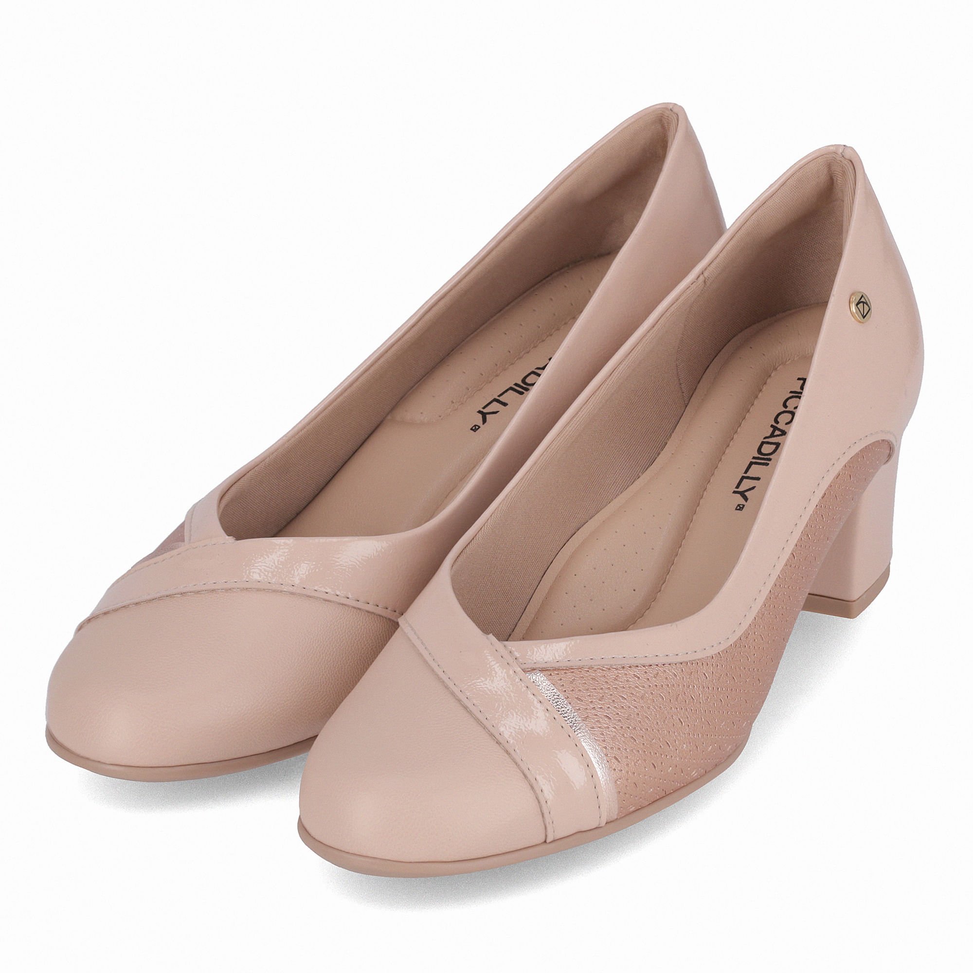 Scarpin Laura Salto Médio Rose com Ouro Rosado Bege 2