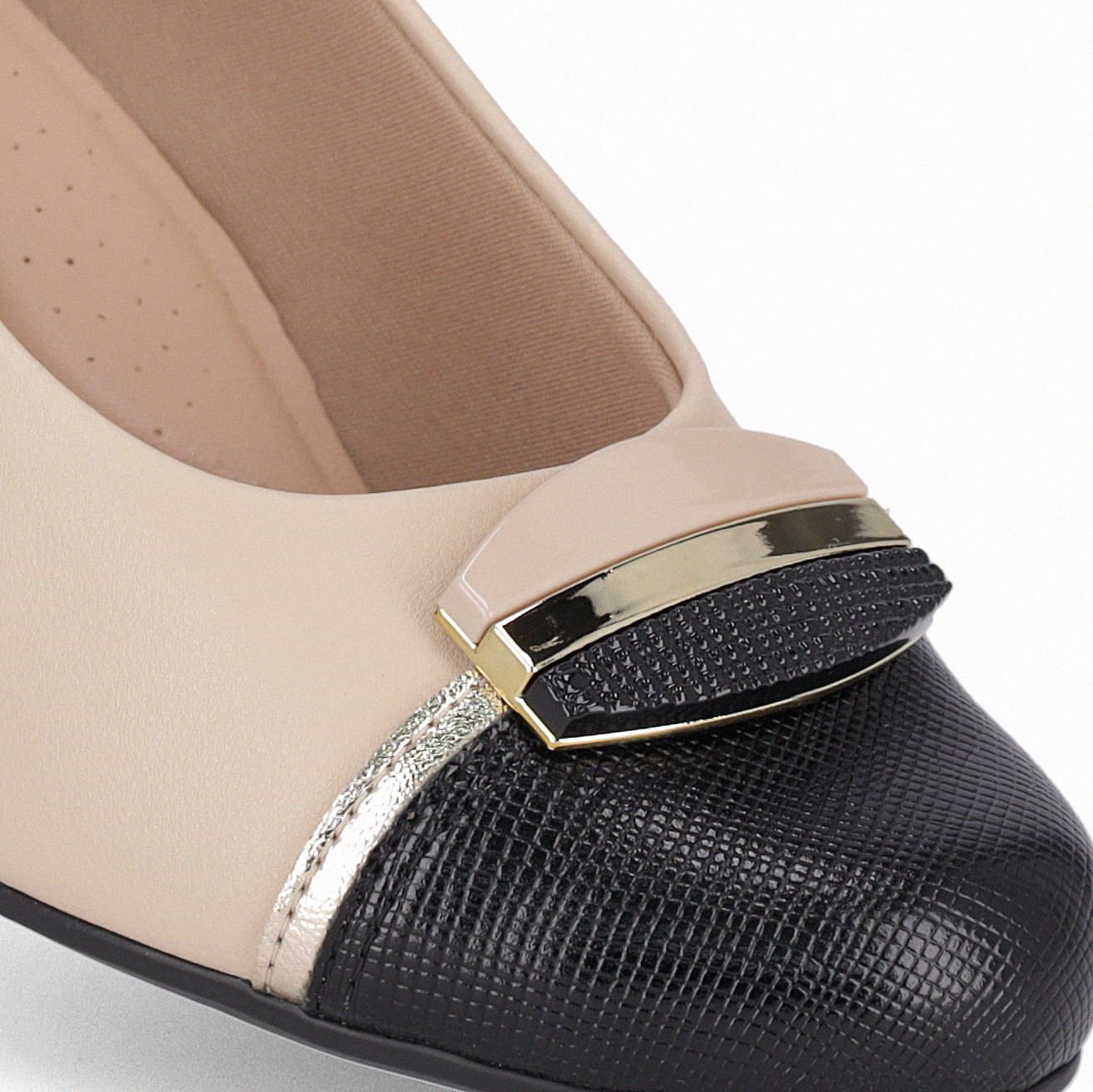 Scarpin Laura Salto Médio Brule com Preto Bege 4
