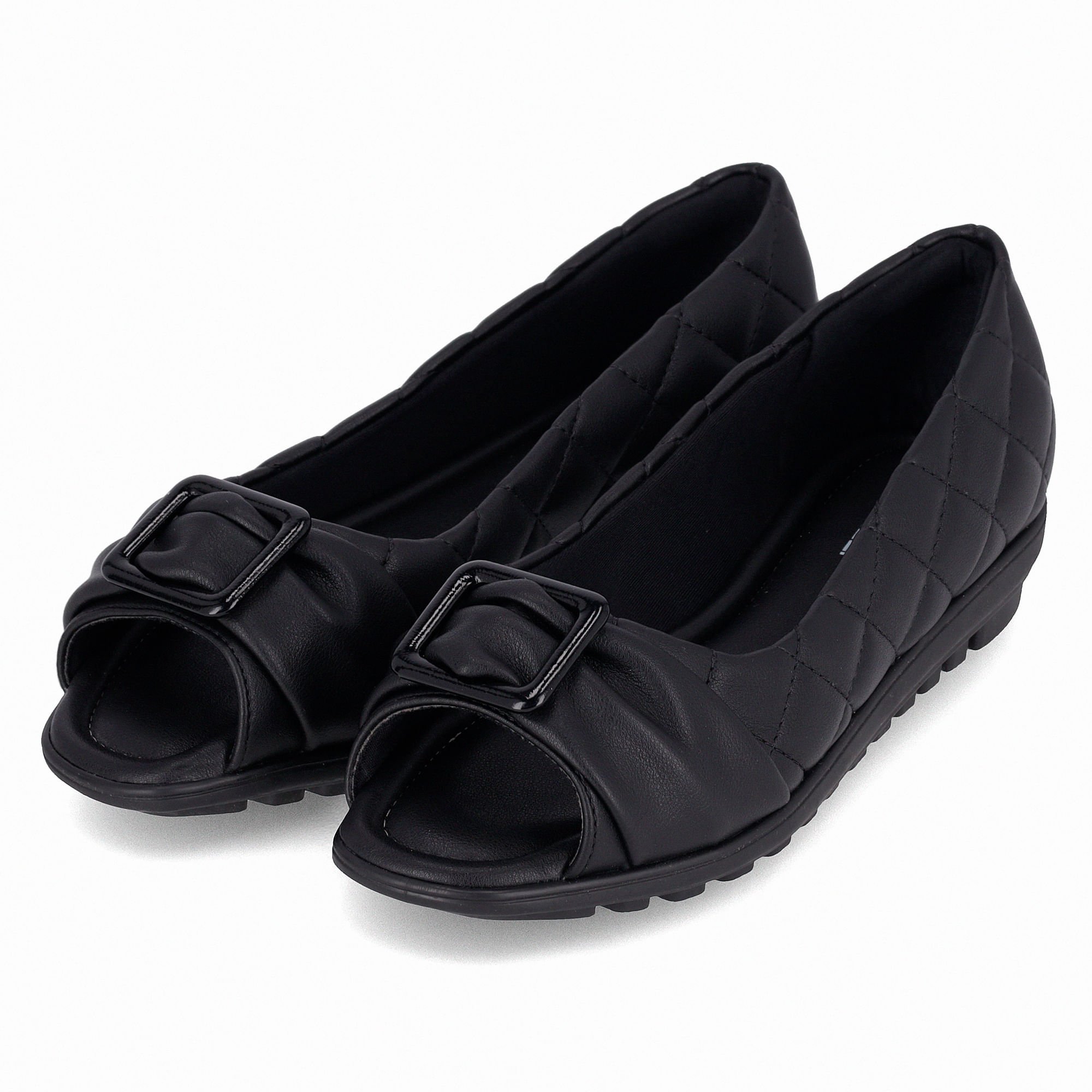 Peep Toe Aline Anabela Baixo Preto Preto 2