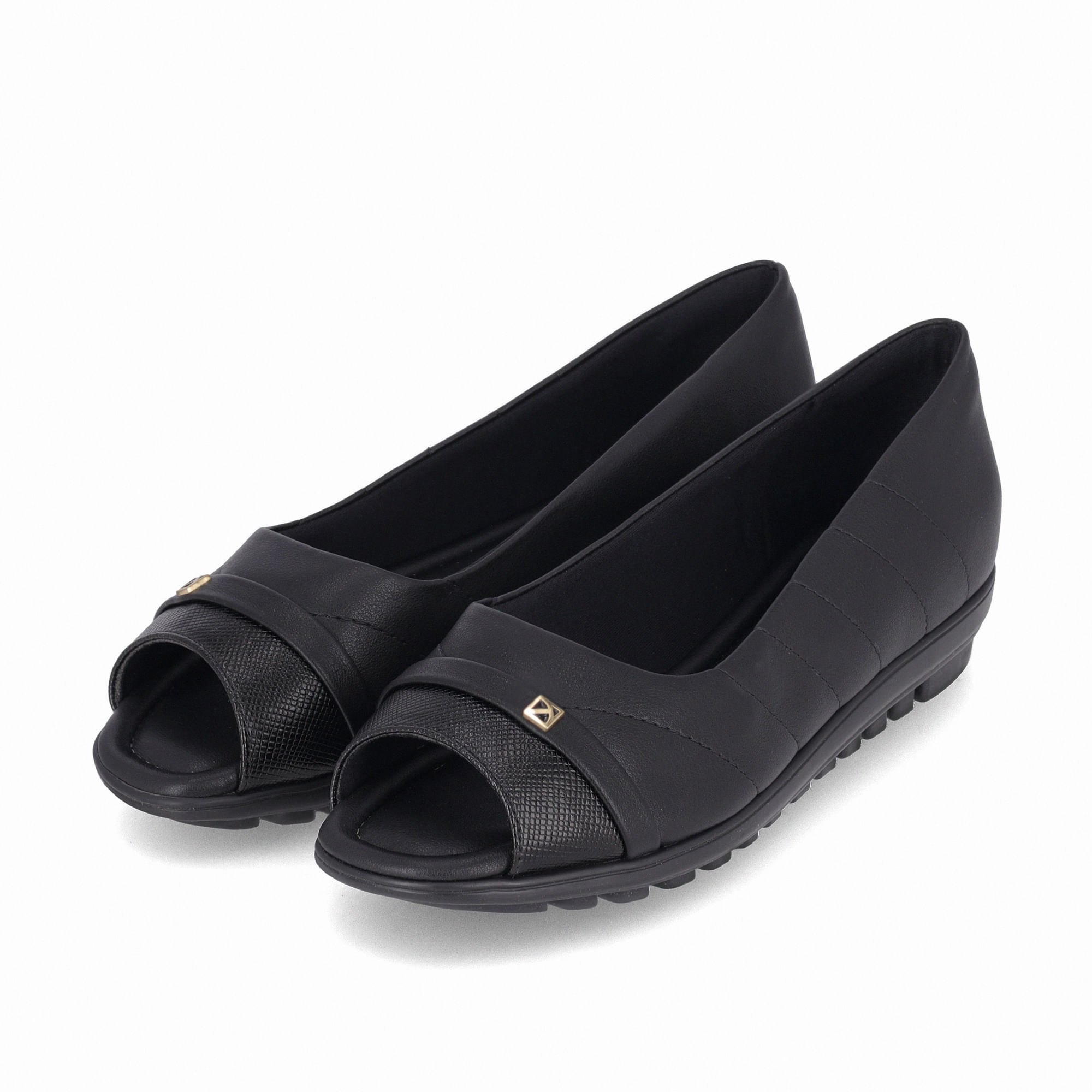 Sapato Peep Toe Anabela Baixo Preto Preto 2