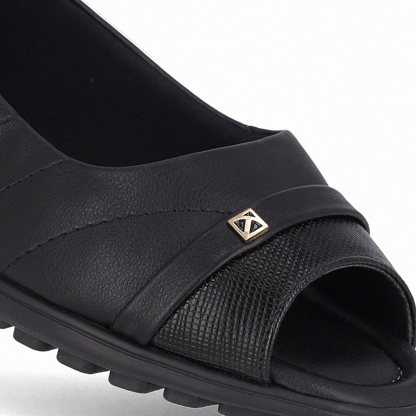 Sapato Peep Toe Anabela Baixo Preto Preto 3