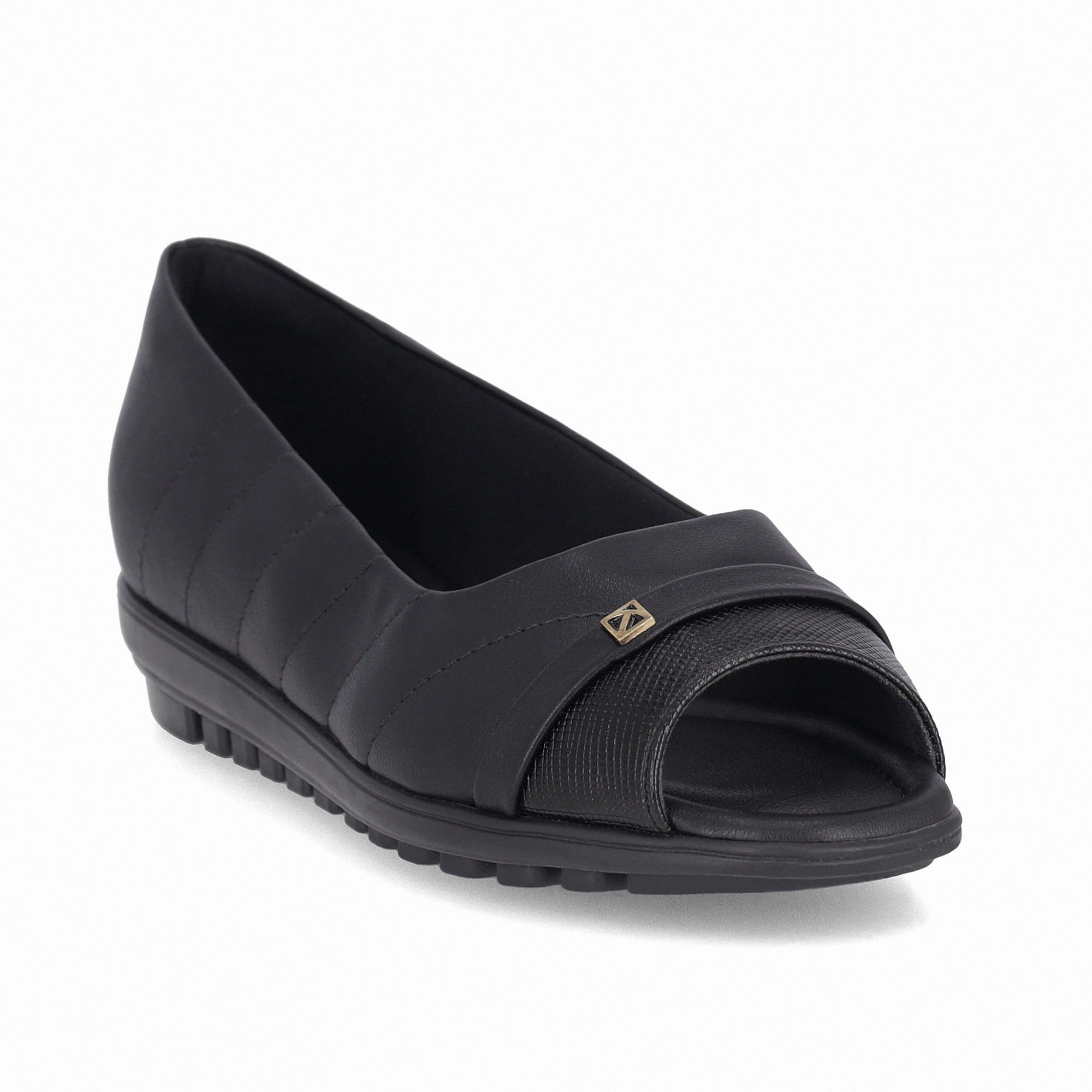 Sapato Peep Toe Anabela Baixo Preto Preto 4
