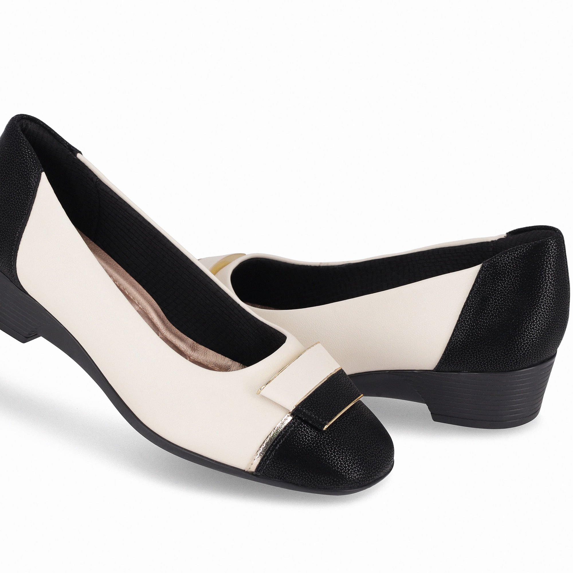 Sapato Anabela Médio Off White com Preto Preto/Branco 4