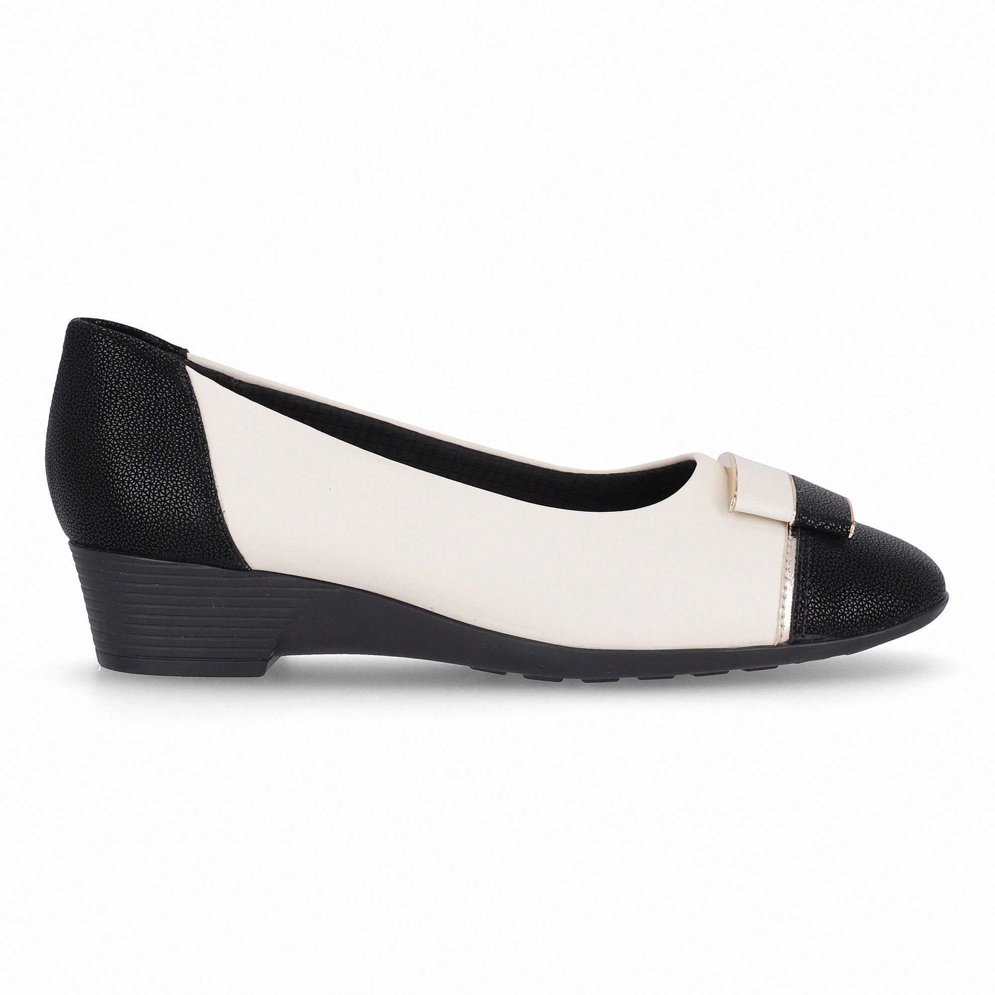 Sapato Anabela Médio Off White com Preto Preto/Branco 1