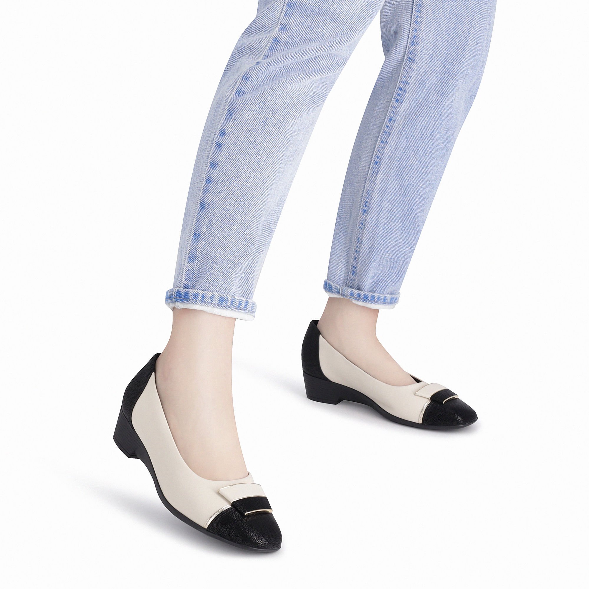 Sapato Anabela Médio Off White com Preto Preto/Branco 3