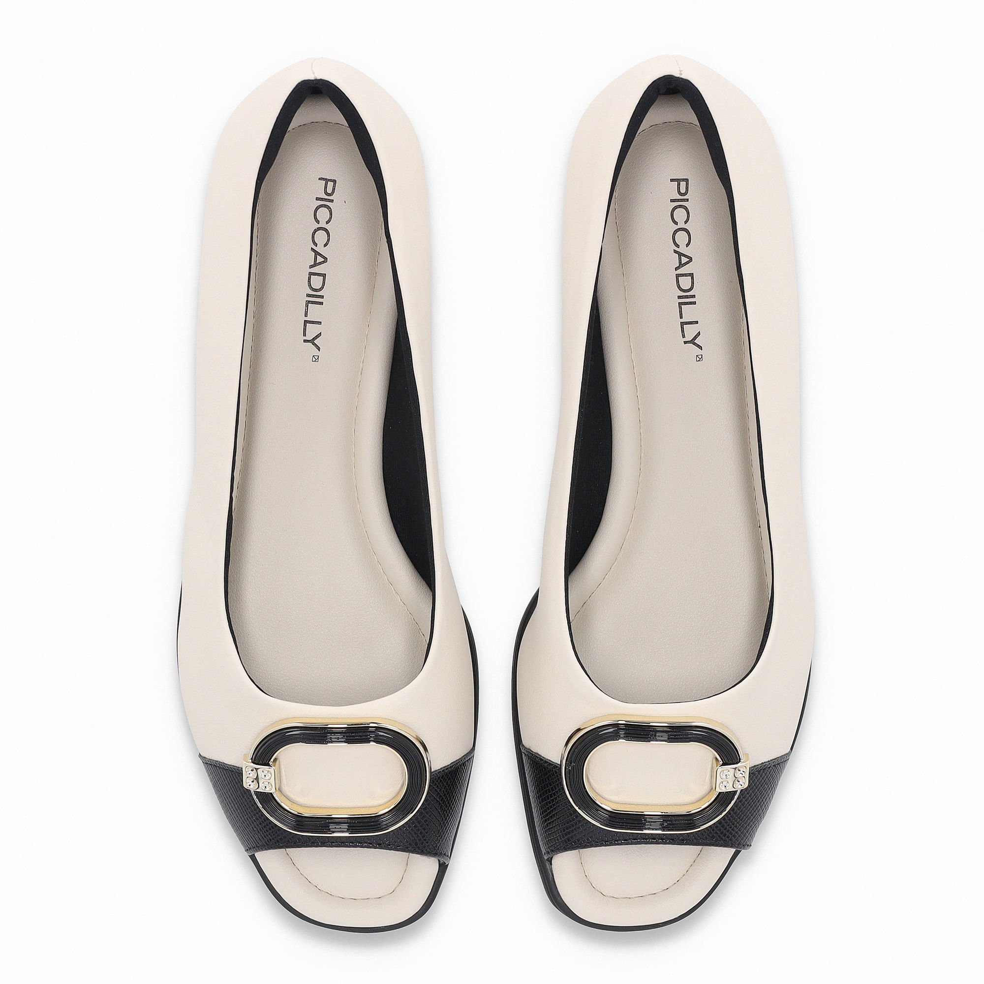 Peep Toe Anabela Baixo Off White com Preto Branco 5