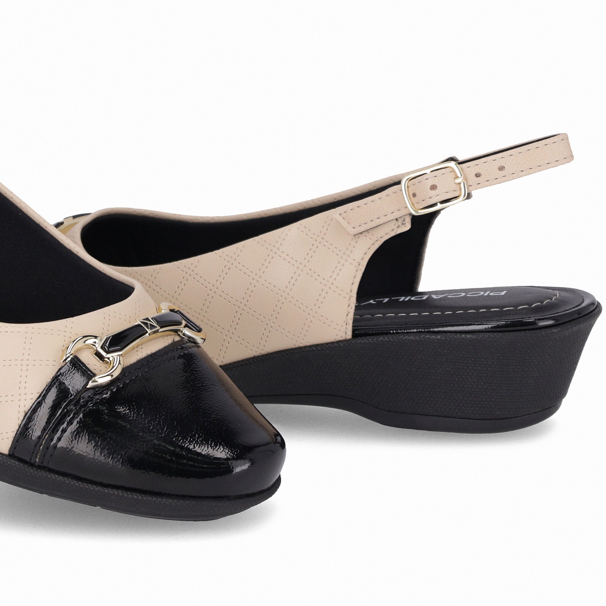 Sapato Slingback Ivone Anabela Médio Brule com Preto Bege/Preto 4