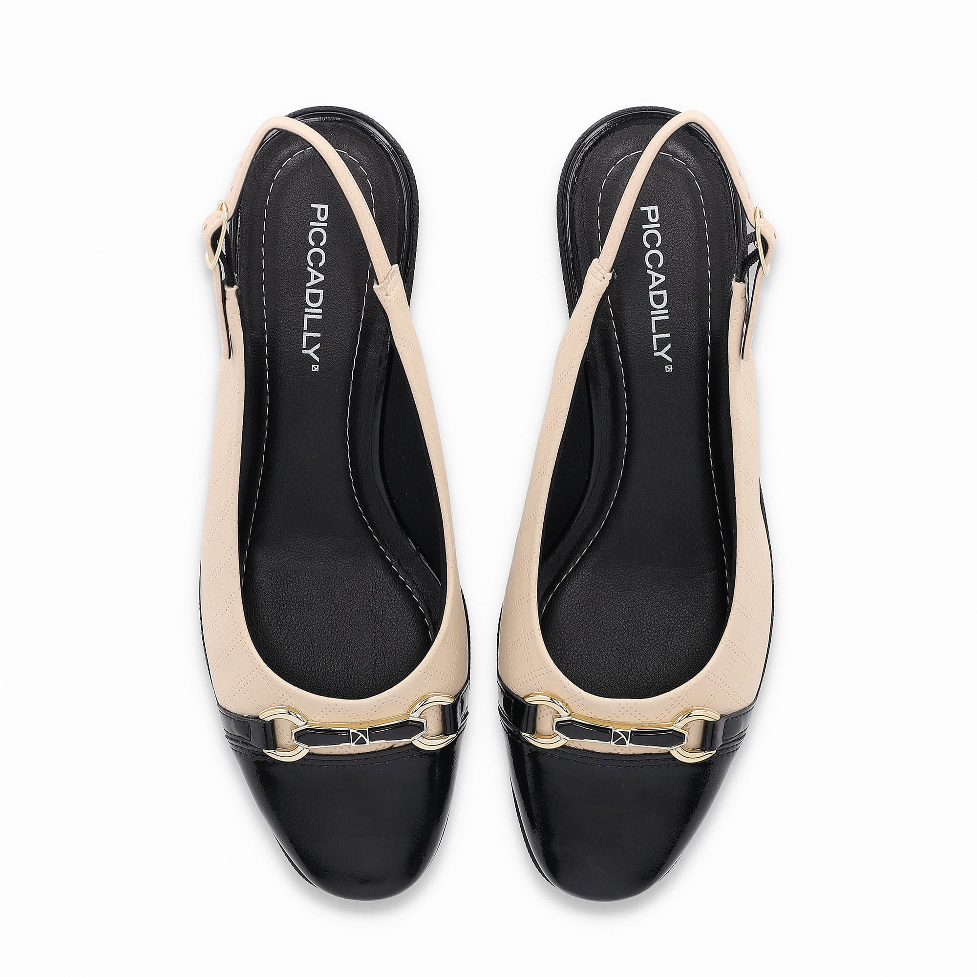 Sapato Slingback Ivone Anabela Médio Brule com Preto Bege/Preto 5