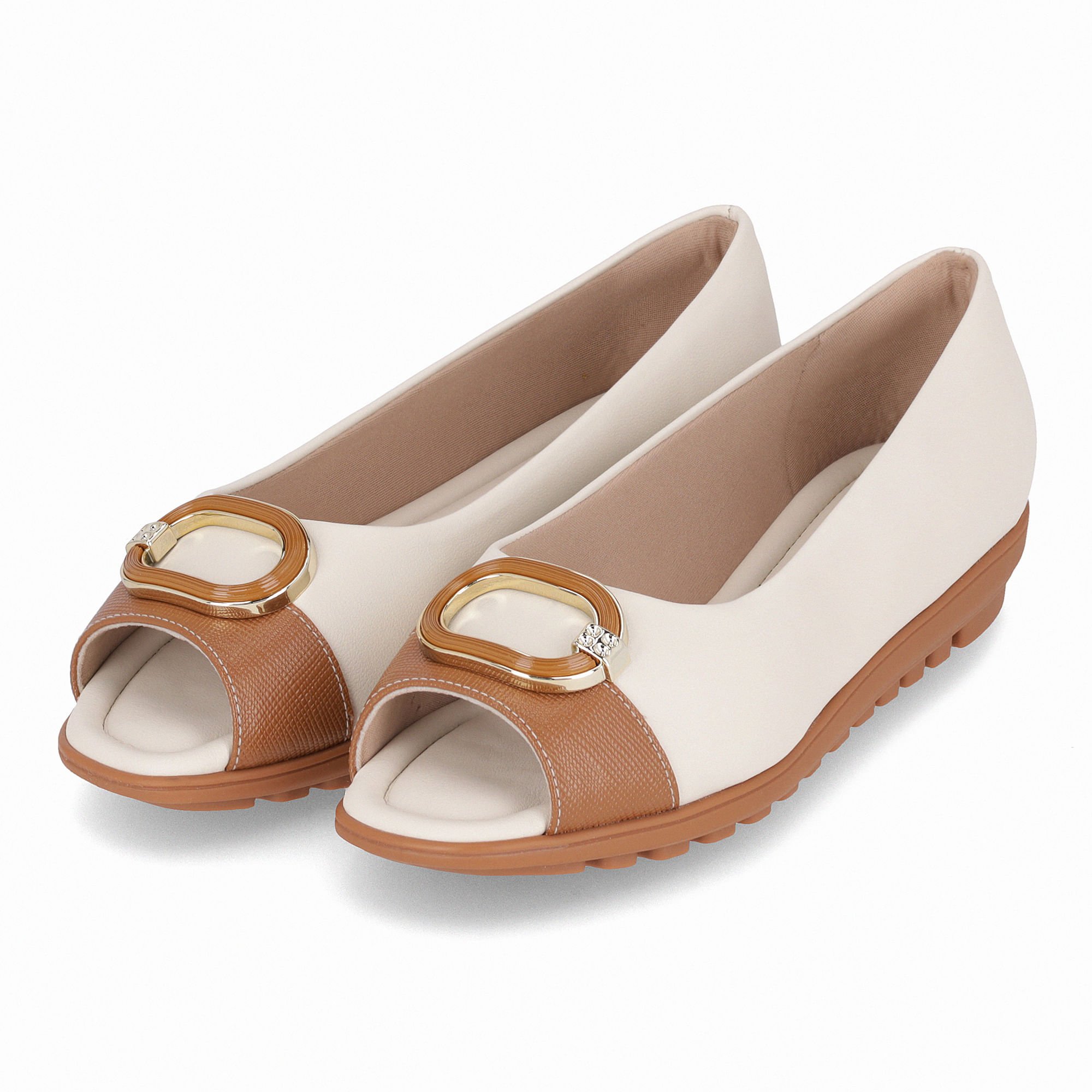 Peep Toe Aline Anabela Baixo Off White com Mascavo Mascavo/Off White 2