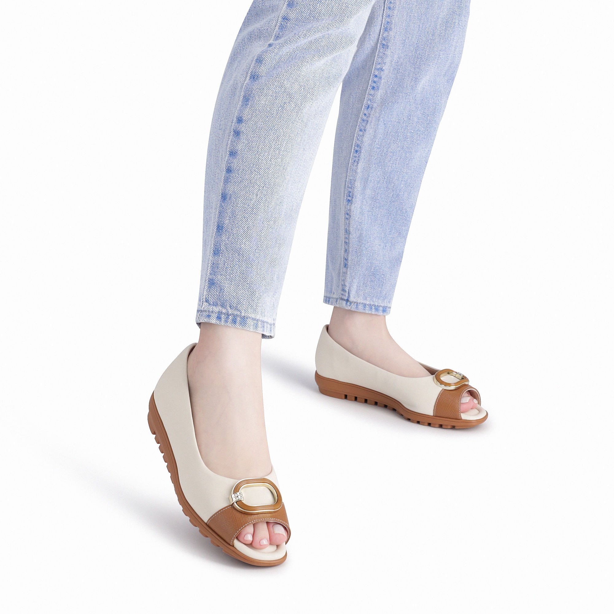 Peep Toe Aline Anabela Baixo Off White com Mascavo Mascavo/Off White 3