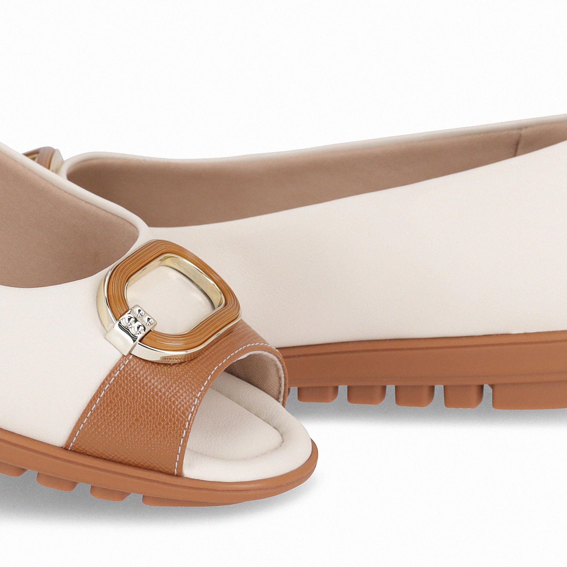Peep Toe Aline Anabela Baixo Off White com Mascavo Mascavo/Off White 4
