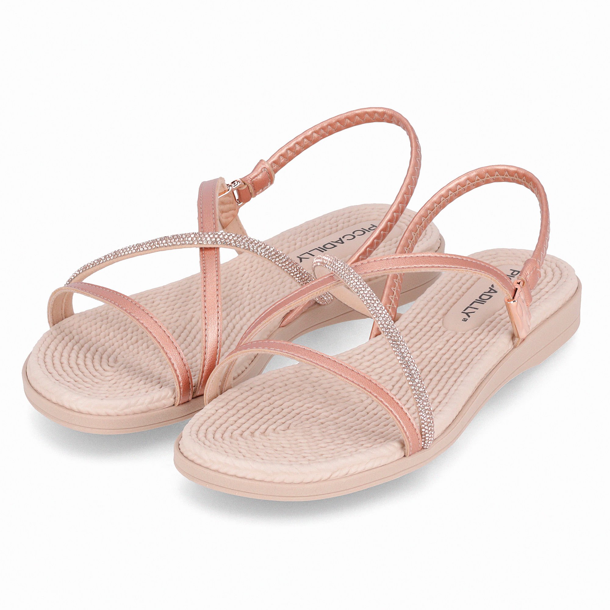 Sandália Rasteirinha Adla Ouro Rosado Rosa 2