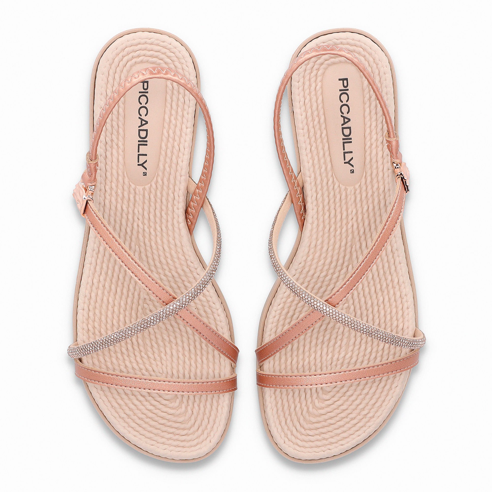 Sandália Rasteirinha Adla Ouro Rosado Rosa 5