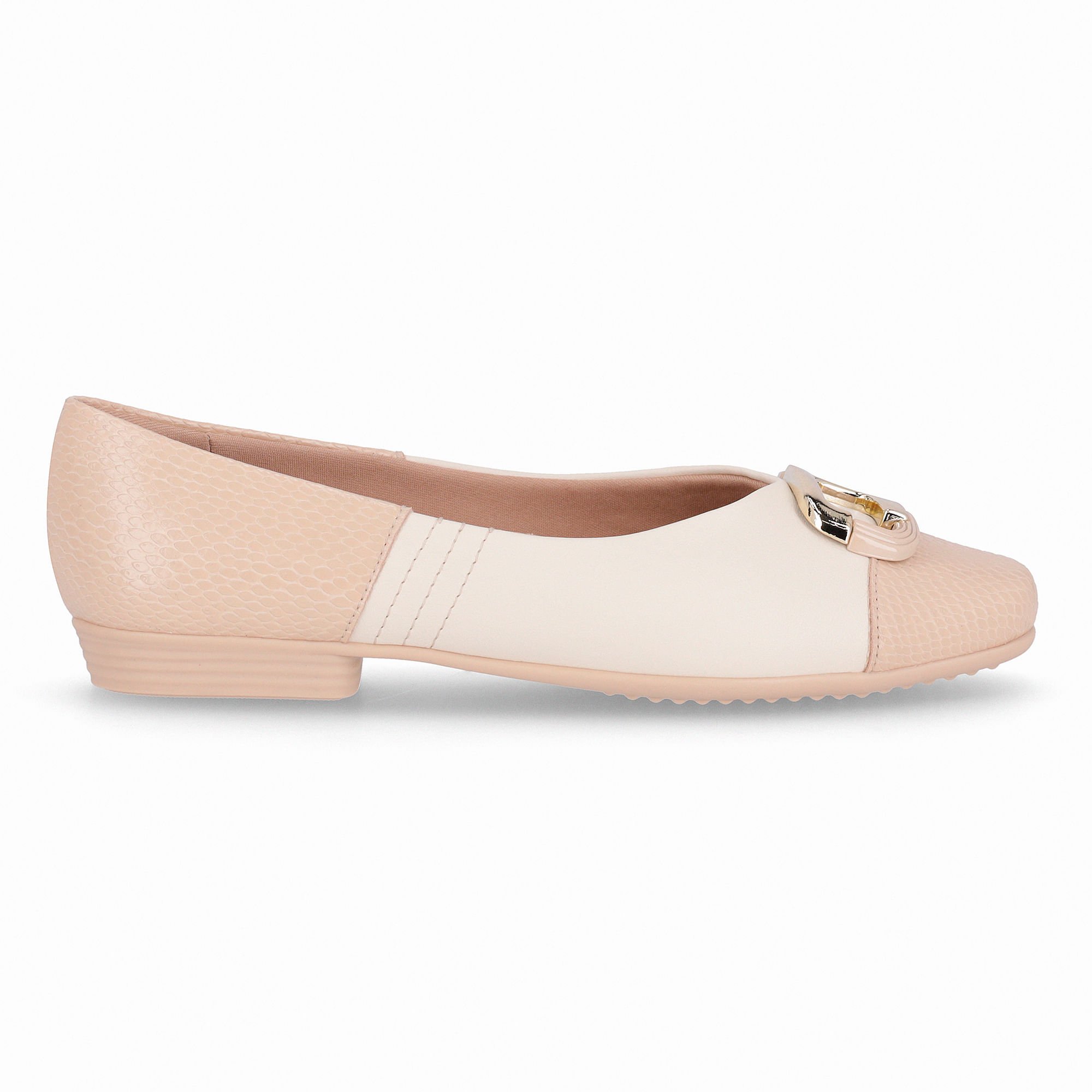 Sapatilha Raquel Salto Baixo Brule com Off White Bege 1